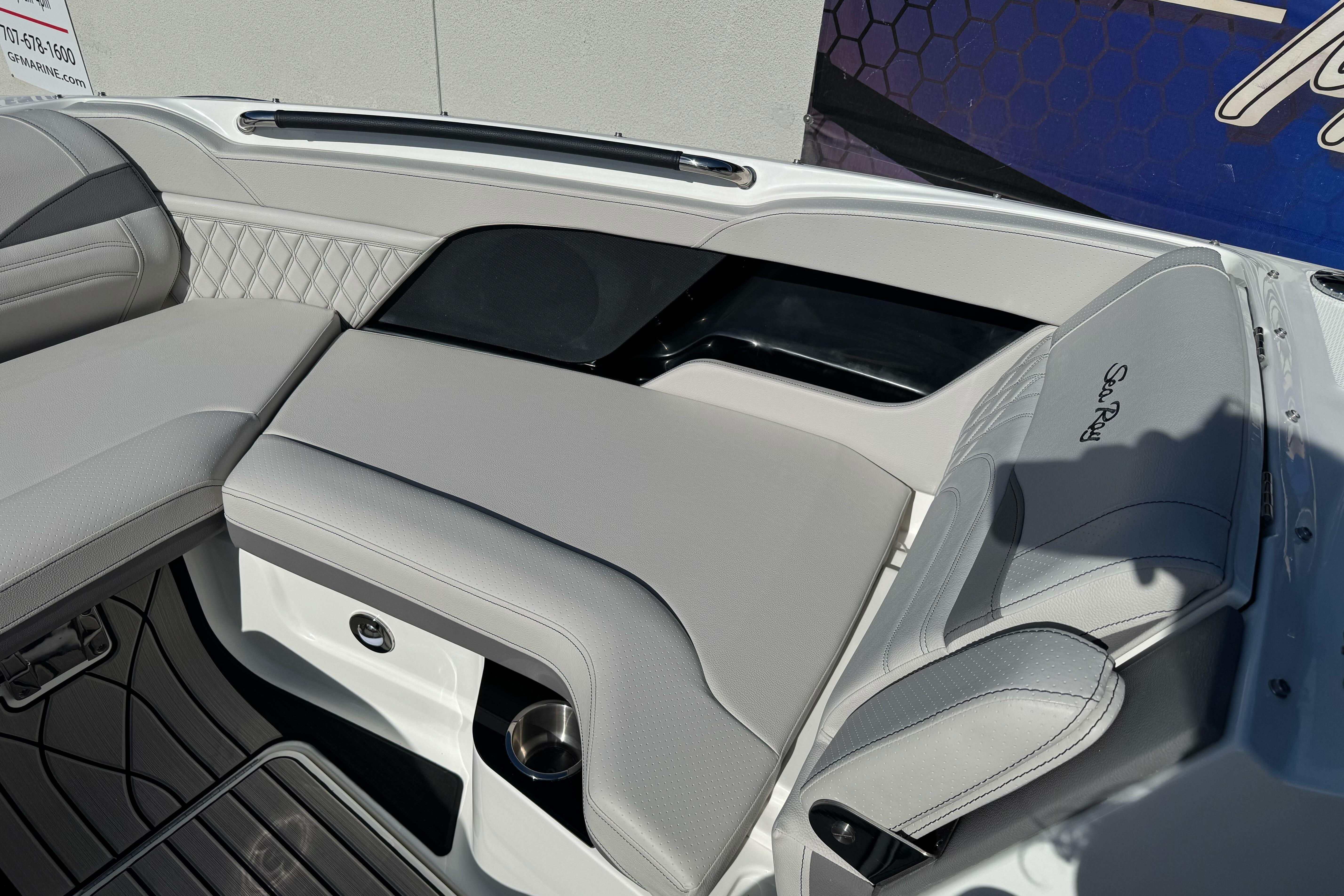 Luxurious seating on 2026 Sea Ray SLX 260 boat, featuring elegant design and premium materials.