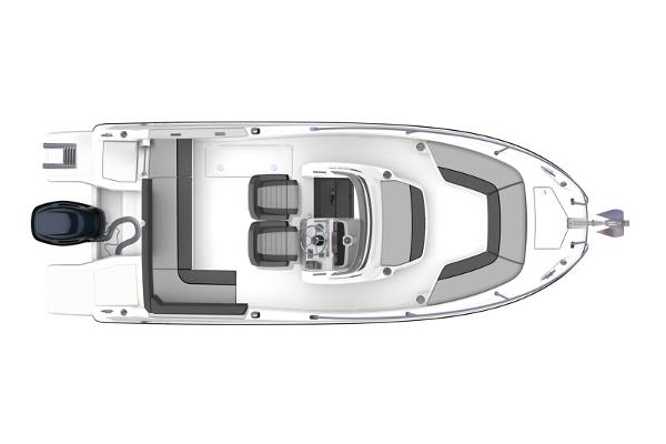 Top view of 2023 Jeanneau Leader 6.5 CC S3 boat layout.