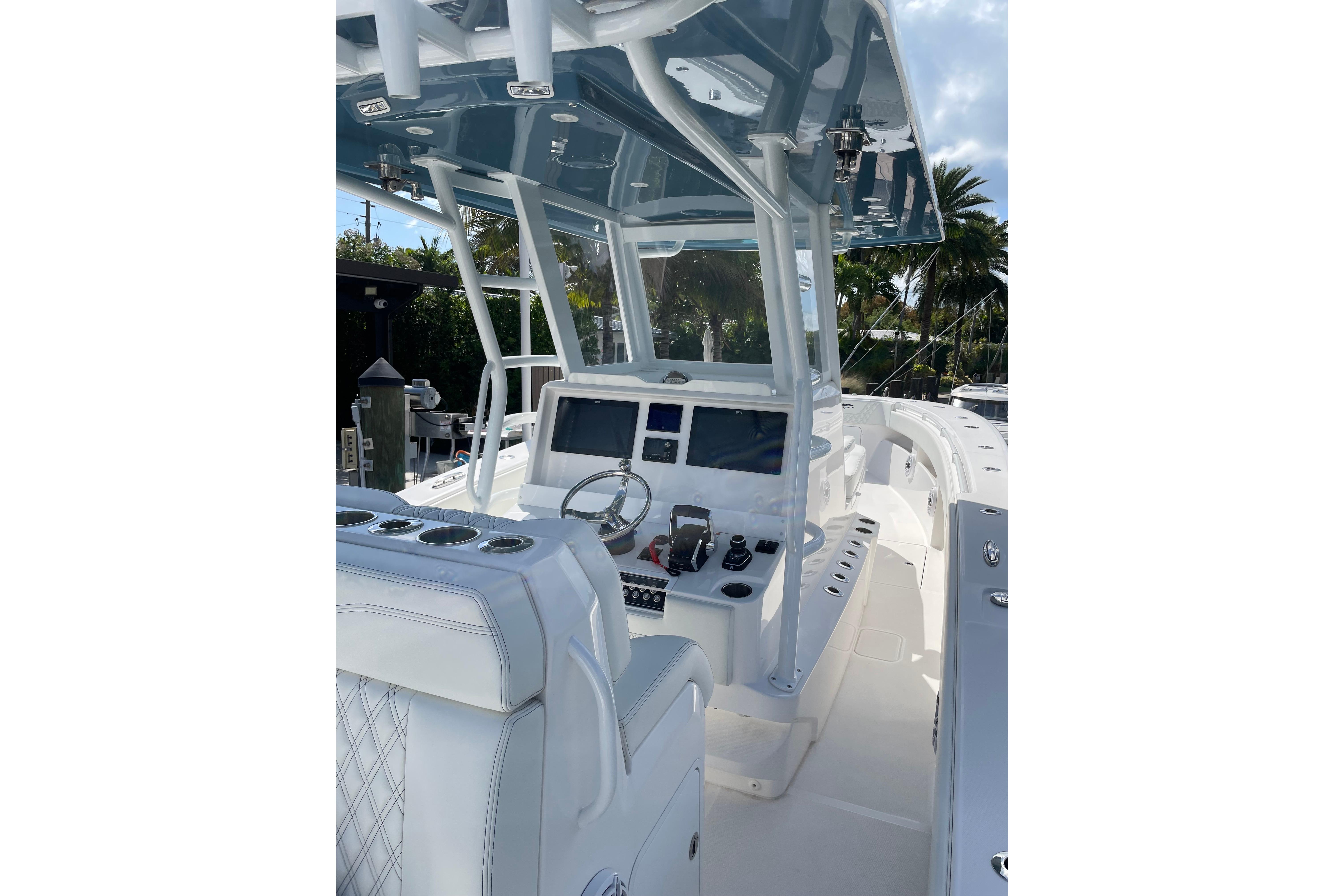 2024 Invincible 36 Open Fisherman boat interior with modern helm and seating.