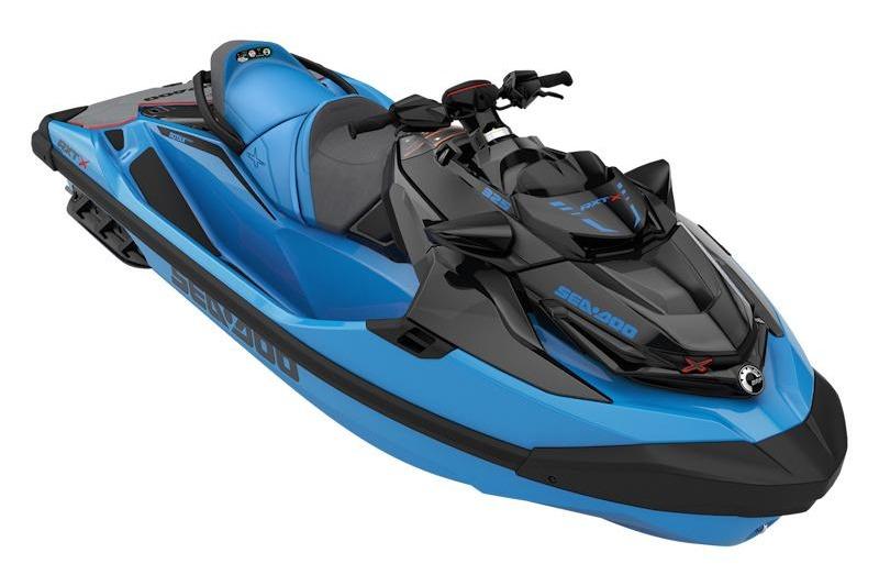 2026 Sea-Doo RXT-X 325 jet ski in vibrant blue and black design.