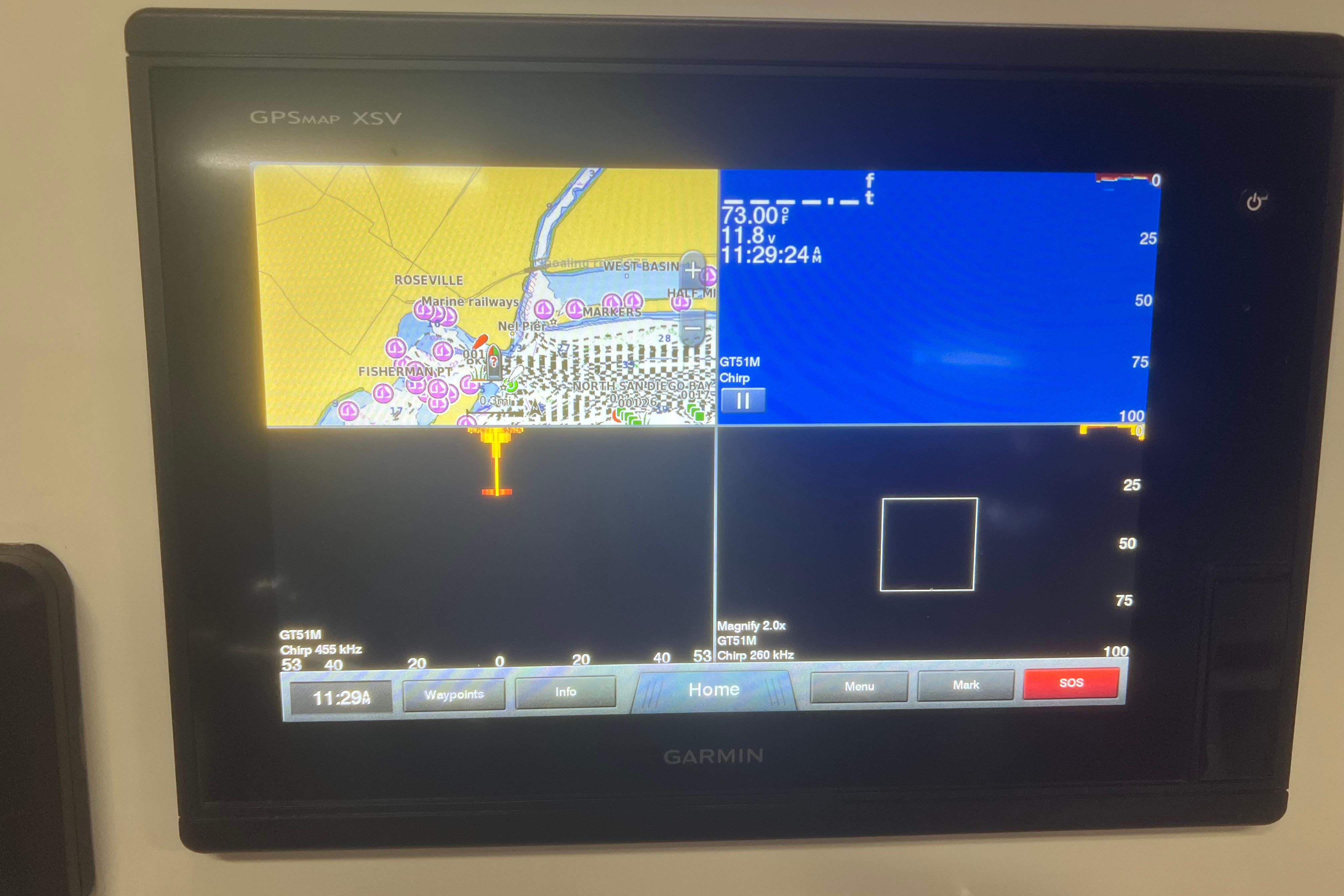 Garmin GPSMAP XSV display on 2018 Cobia 201 Center Console boat.