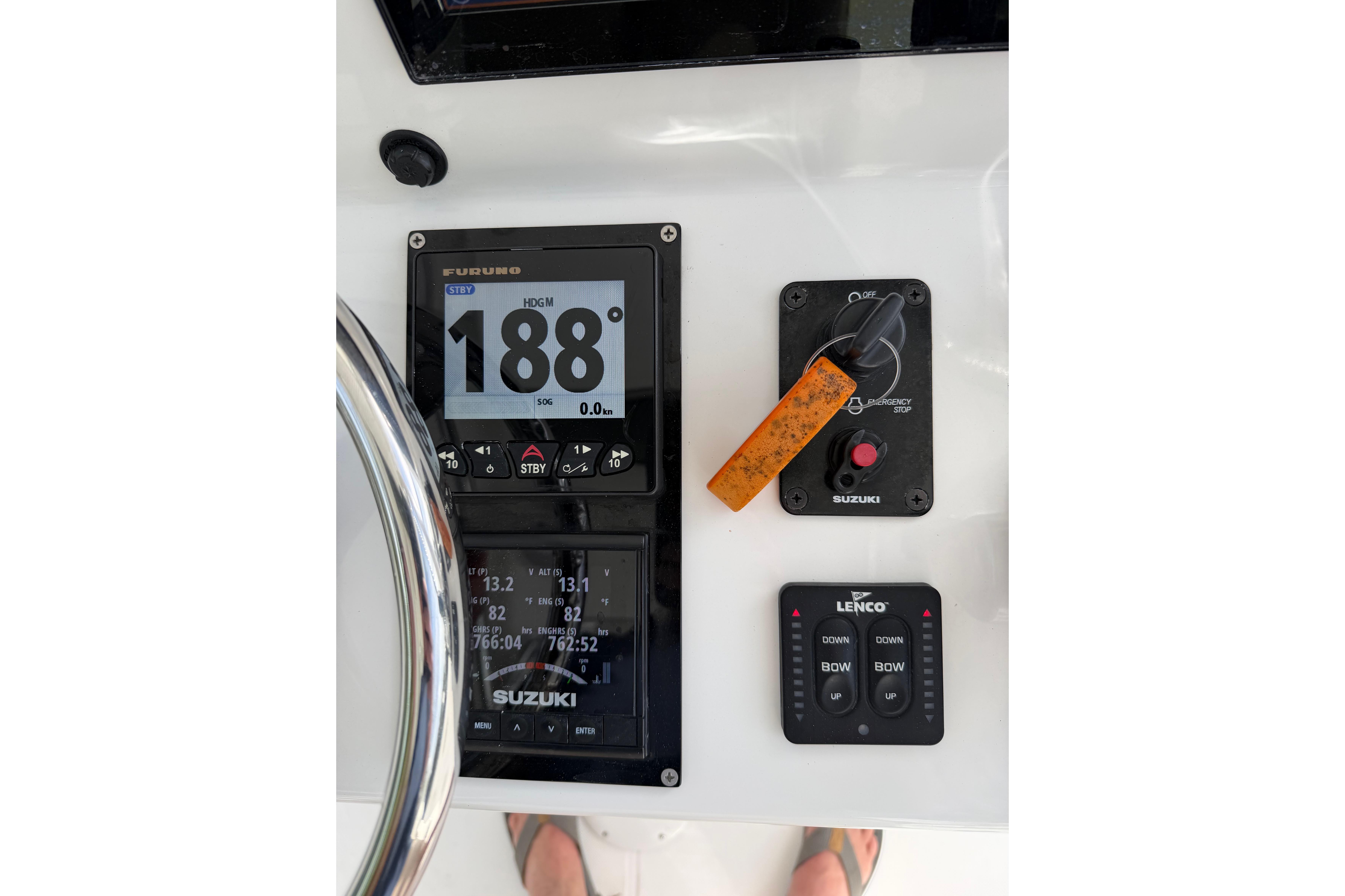 Dashboard of 2025 Ocean Master 296 Center Console with navigation and control systems.