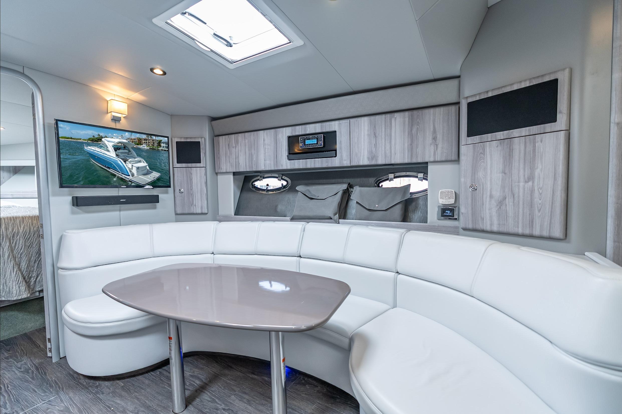 Luxurious interior of 2022 Formula 40 Performance Cruiser with modern seating and entertainment system.