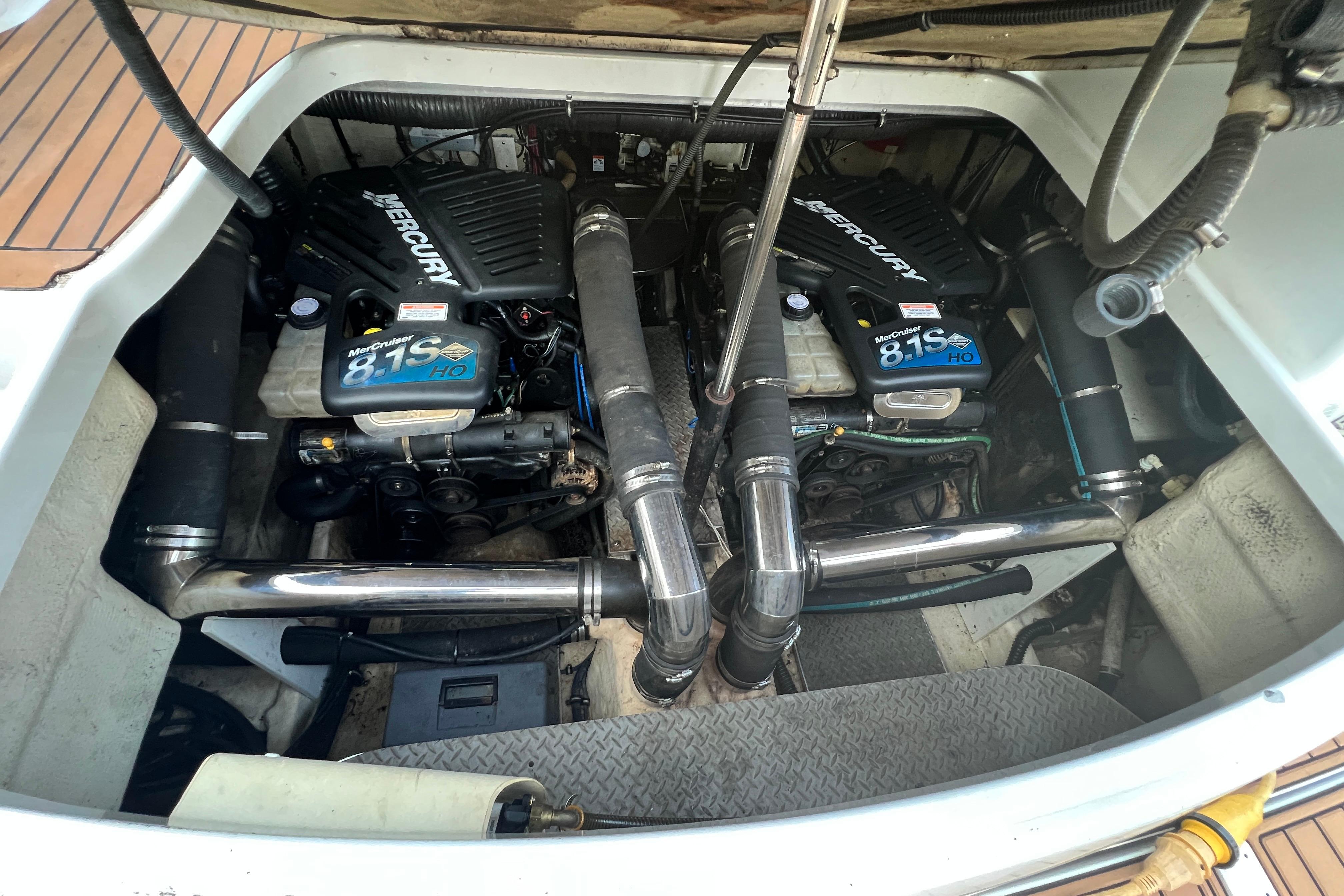 Engine compartment of a 2006 Formula 40 Performance Cruiser with twin MerCruiser 8.1S HO engines.
