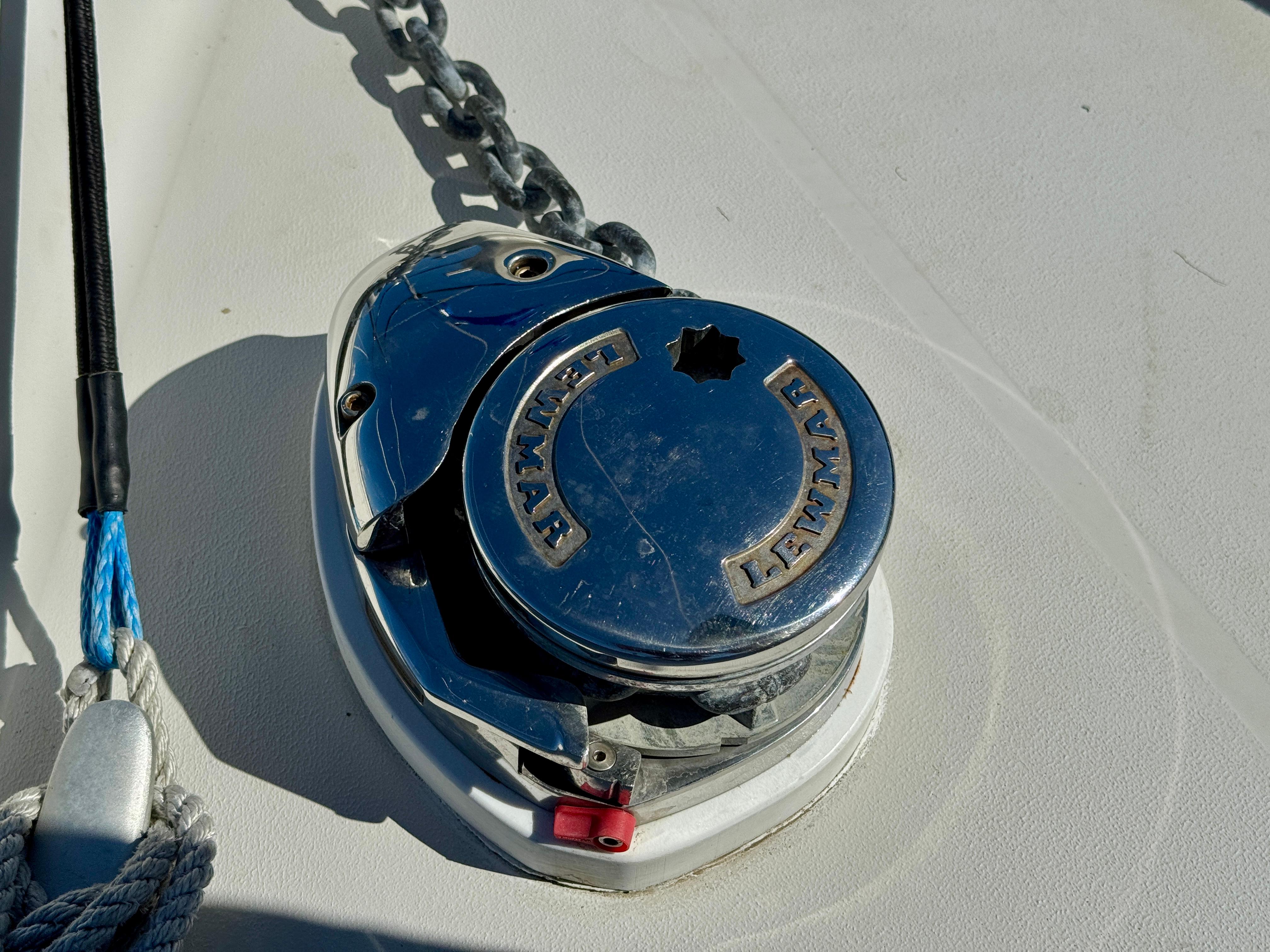 Anchor windlass on 1989 Nonsuch 30 Ultra sailboat deck.