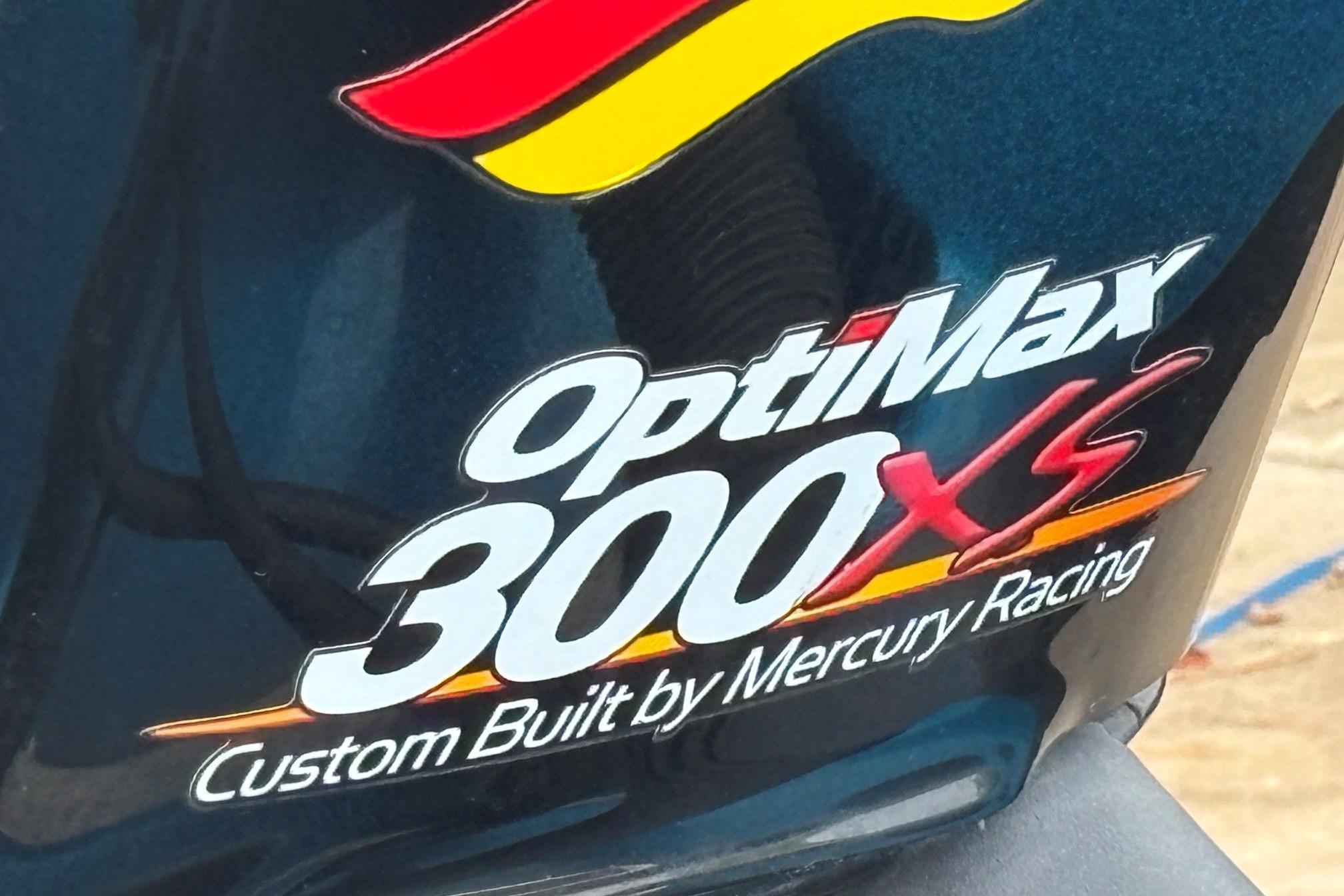 OptiMax 300XS engine decal on 2009 Triton 22 TrX, custom built by Mercury Racing.