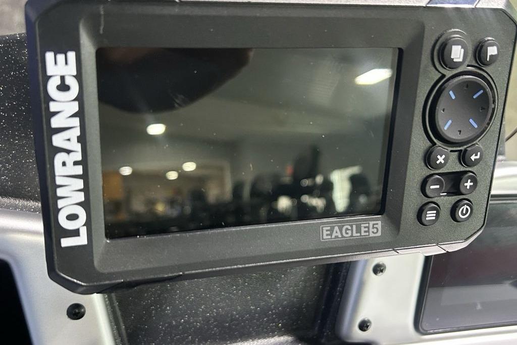 Lowrance Eagle 5 fish finder on 2026 Tracker Pro Team 175 Crappie Edition boat.