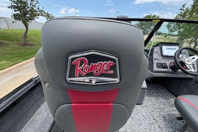 2026 Ranger VS1782SC Angler boat interior with branded seat and dashboard view.