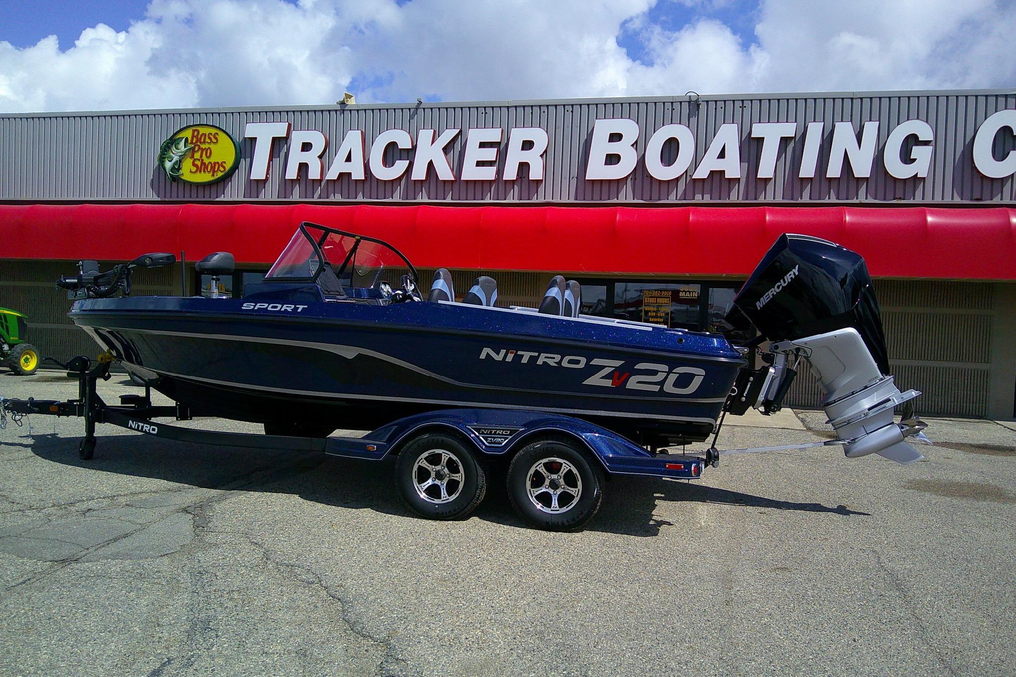2025 Nitro ZV20 Sport boat displayed at Tracker Boating Center.