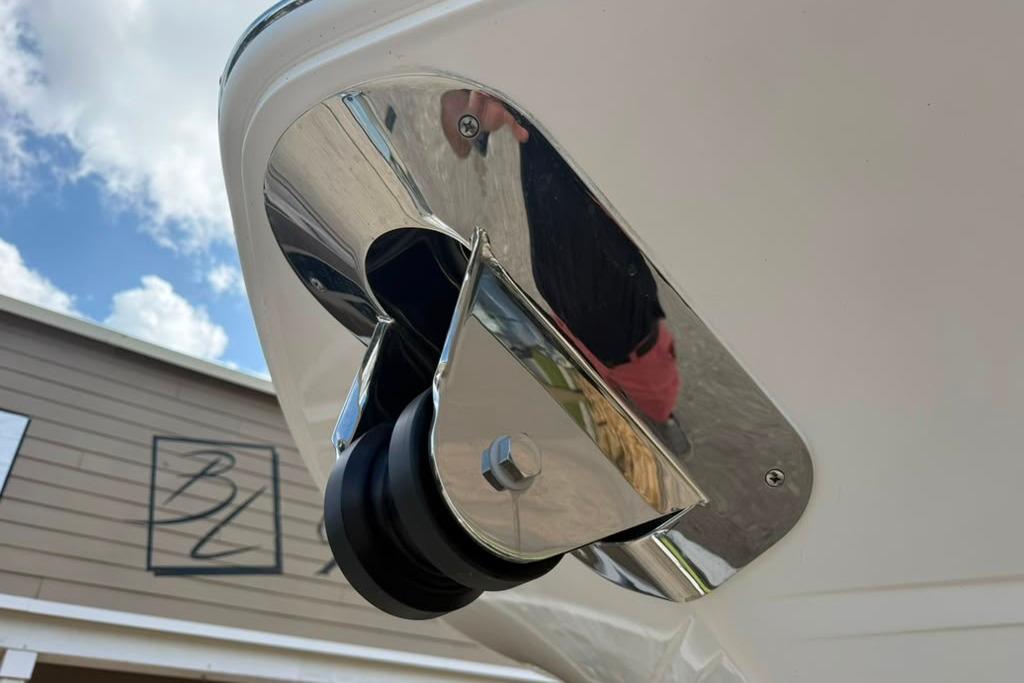 Close-up of a 2026 Sea Fox 288 Traveler boat's polished metal fixture.