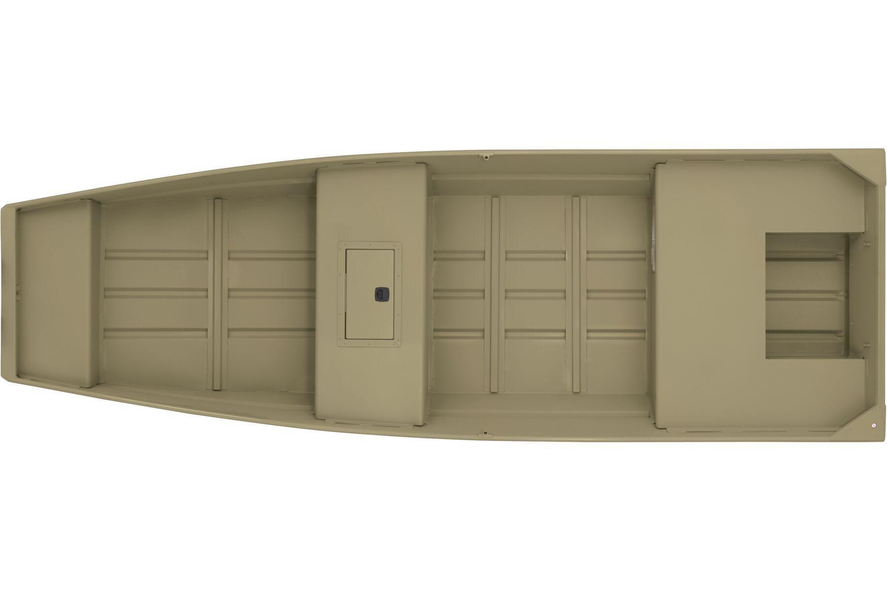 2026 Tracker Grizzly 15 Jon boat, top view, showcasing spacious interior and durable design.