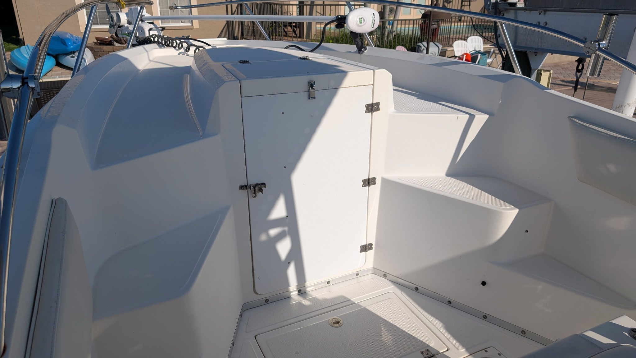 Interior of a 1997 Fountain Center Console boat.