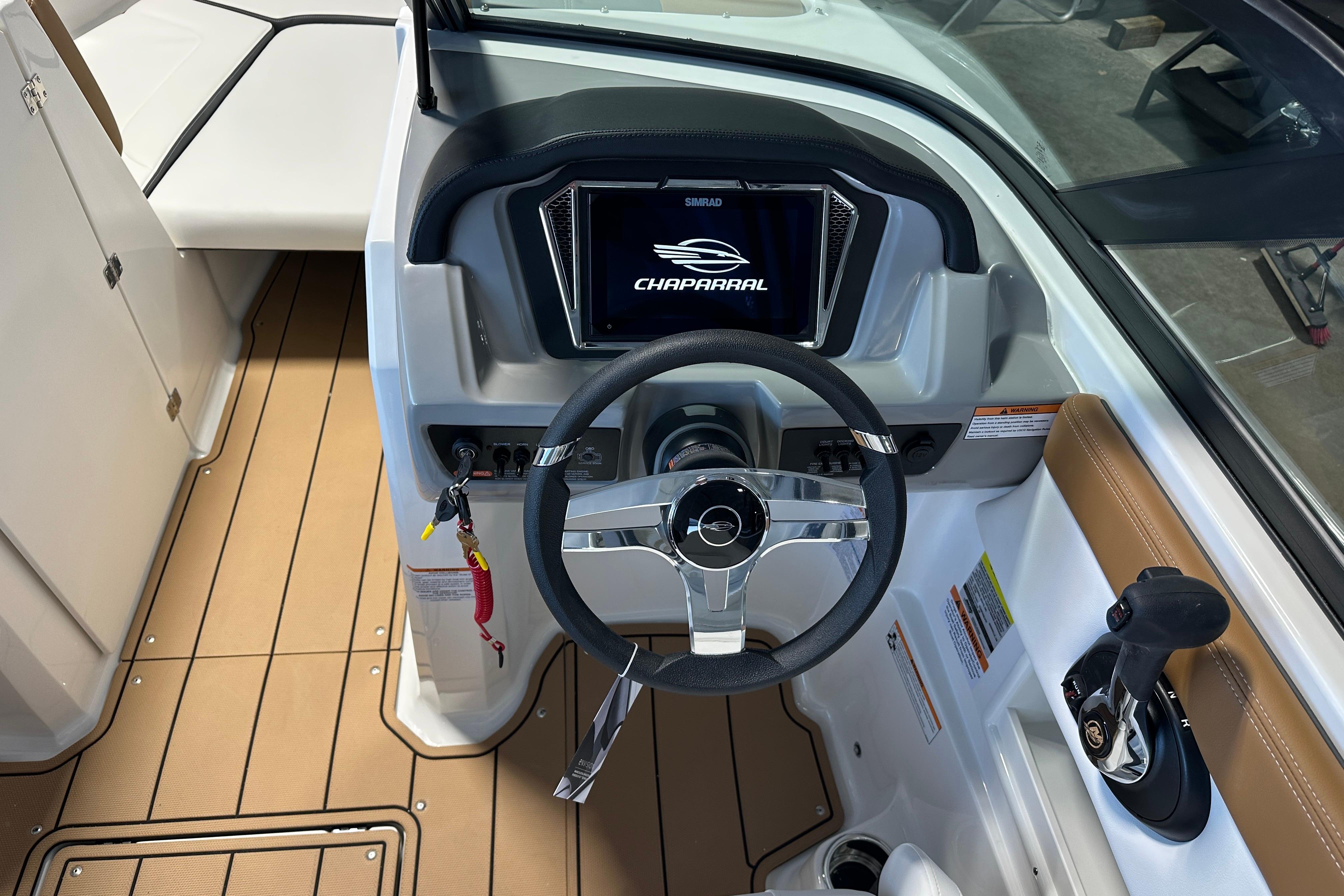 Interior view of Chaparral 23 SSi 2026 boat cockpit.