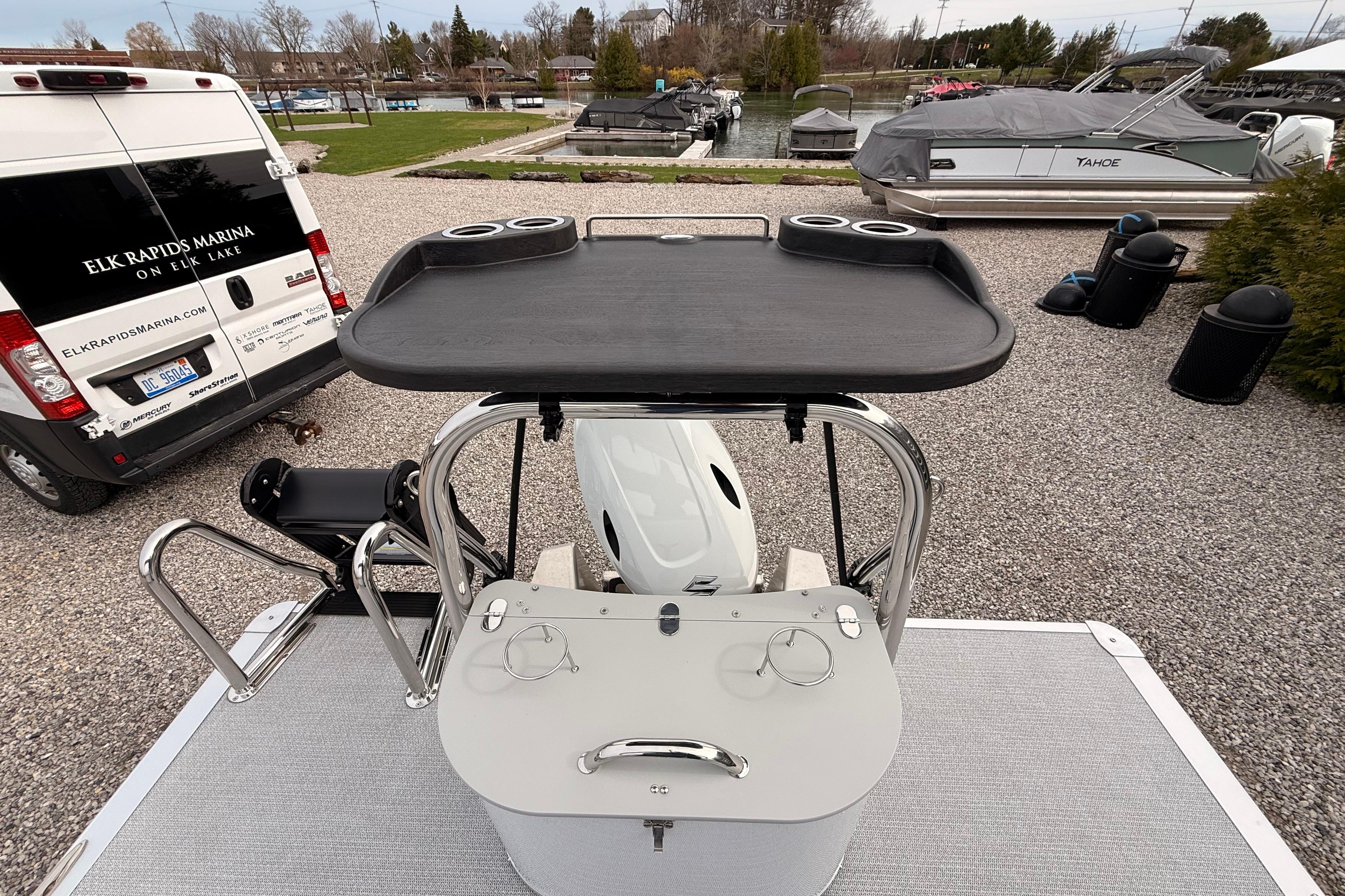2026 Tahoe Pontoon LTZ Quad Lounger at Elk Rapids Marina, featuring a sleek design.