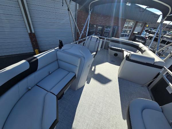 2025 Berkshire 20 CL pontoon boat interior with spacious seating and modern design.