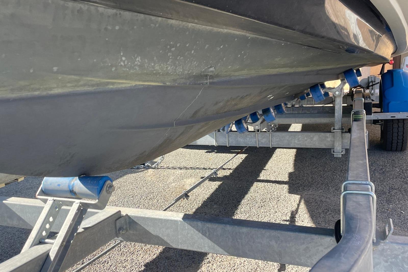 2022 Brig Eagle 6.7 boat hull on trailer, close-up view.