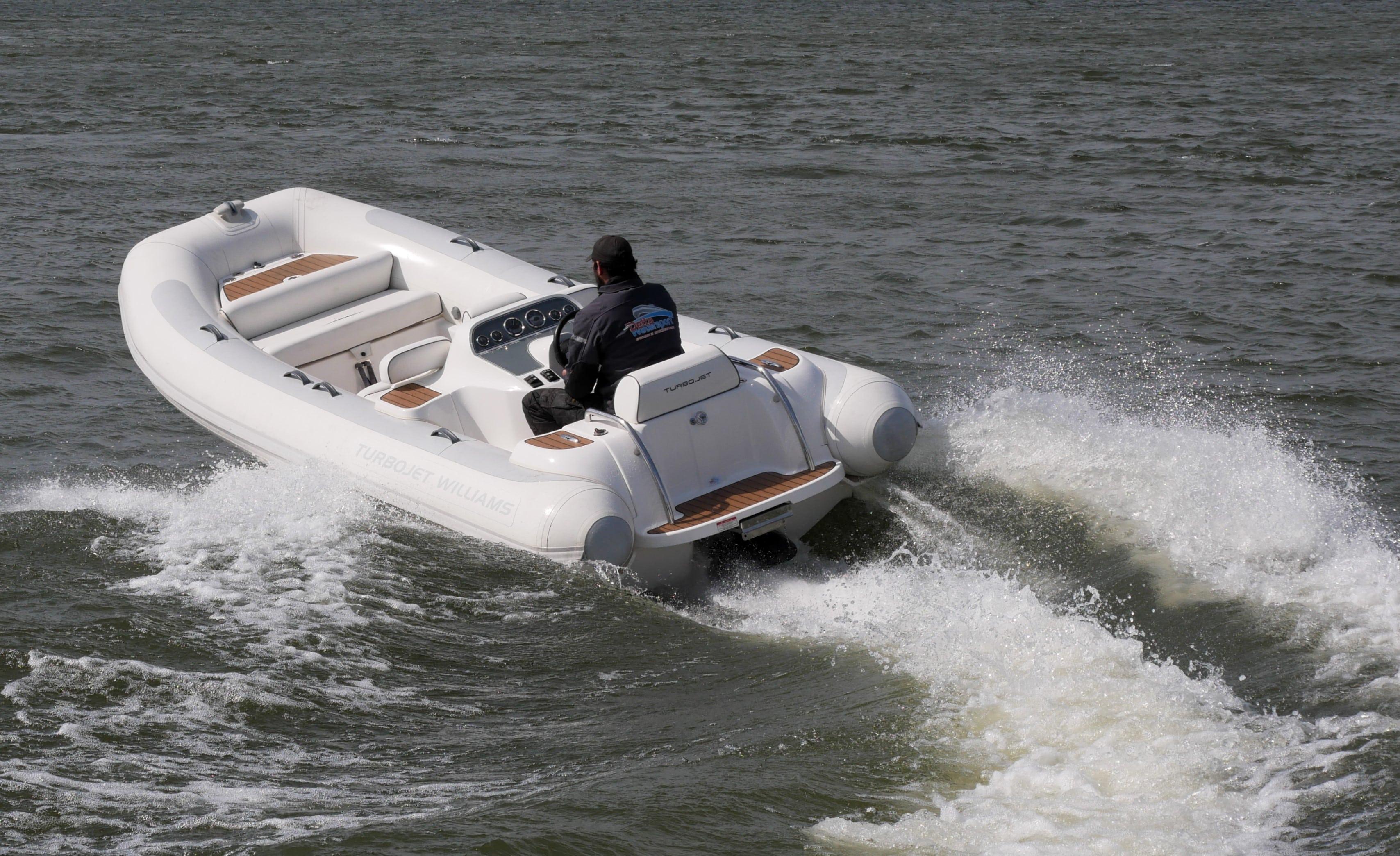 2010 Williams Jet Tenders Turbojet 505D navigating on open water.