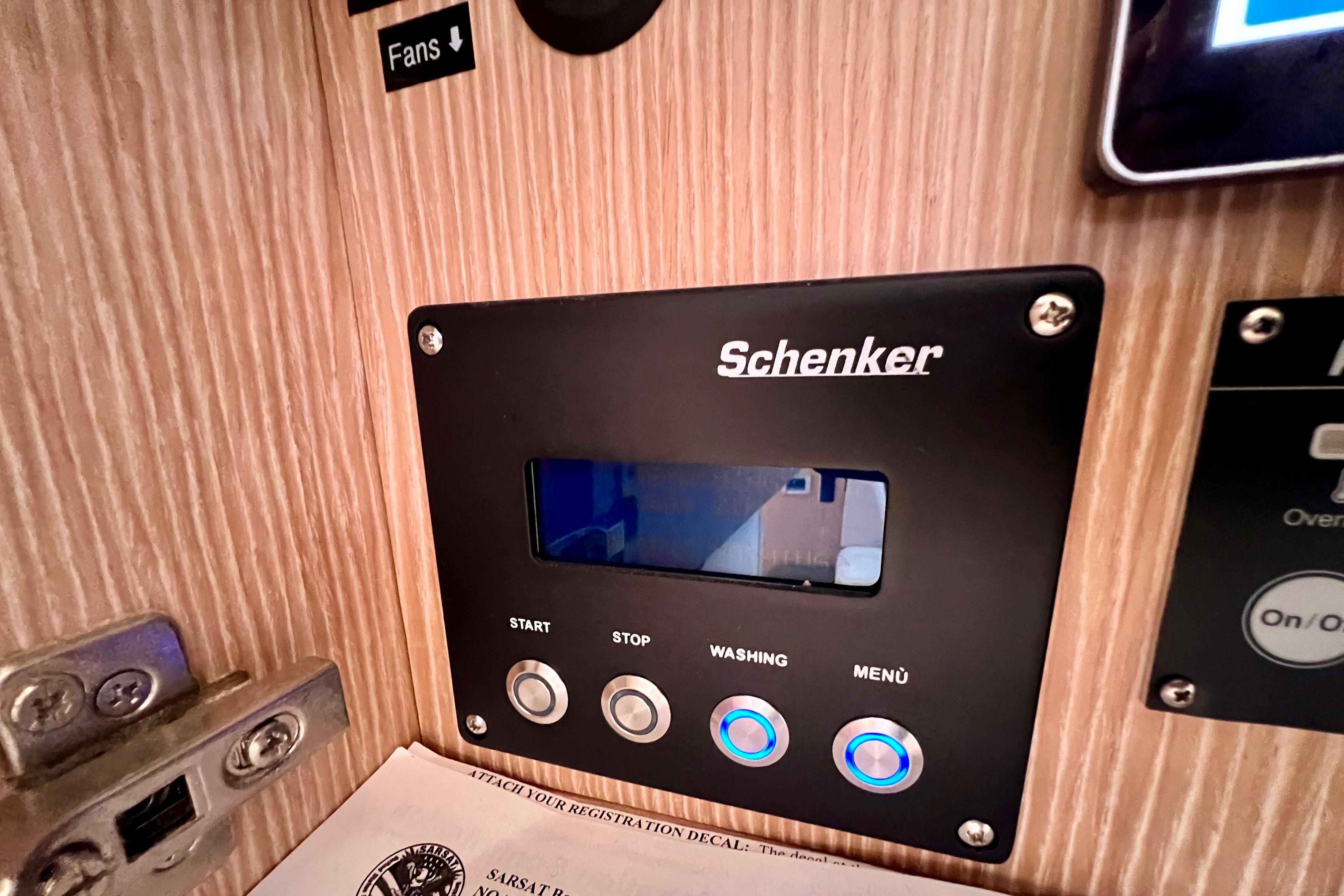 Control panel on 2016 Hanse 455 yacht with Schenker display and buttons.