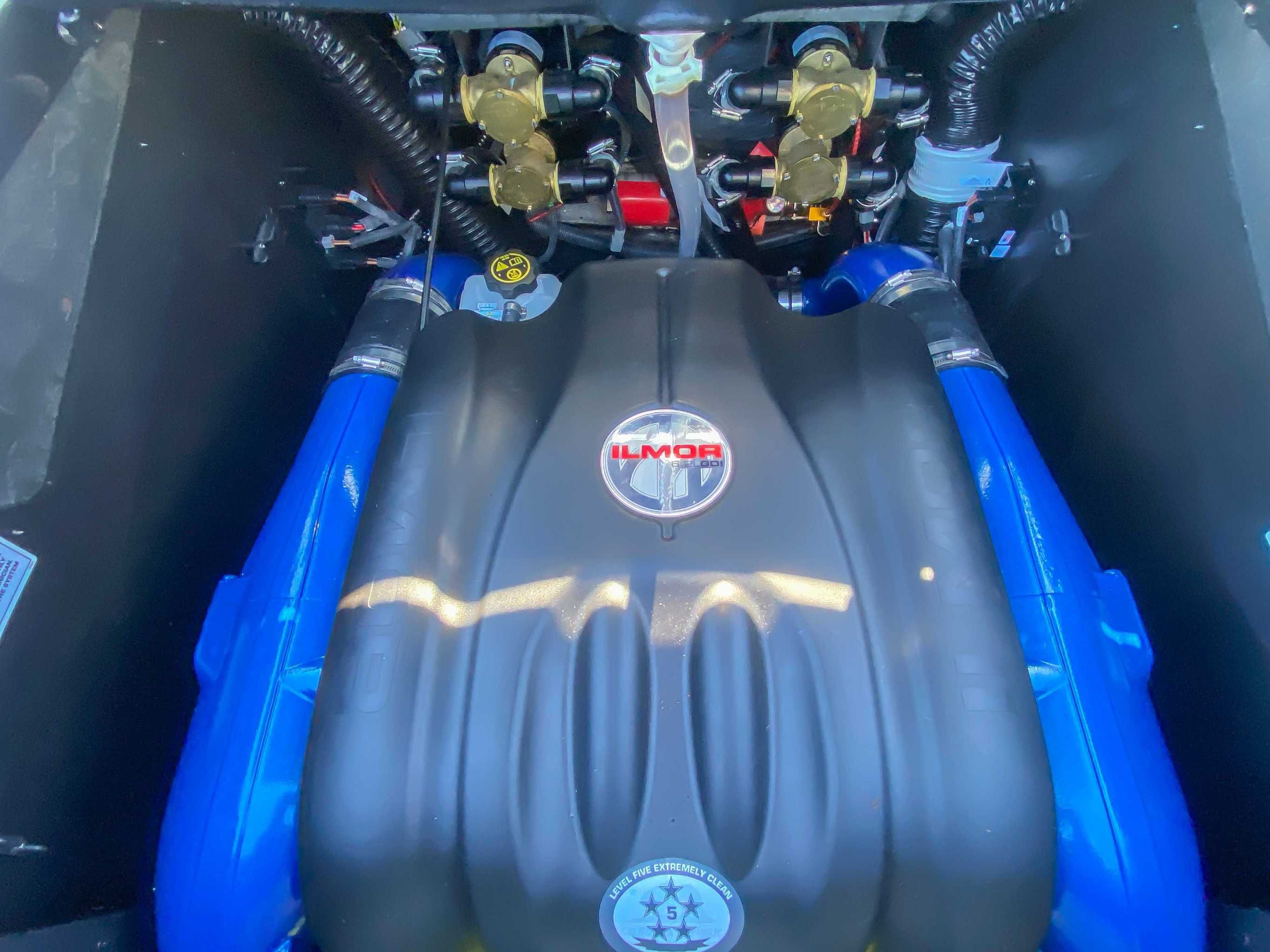 Engine compartment of 2024 MasterCraft XStarS with Ilmor engine.