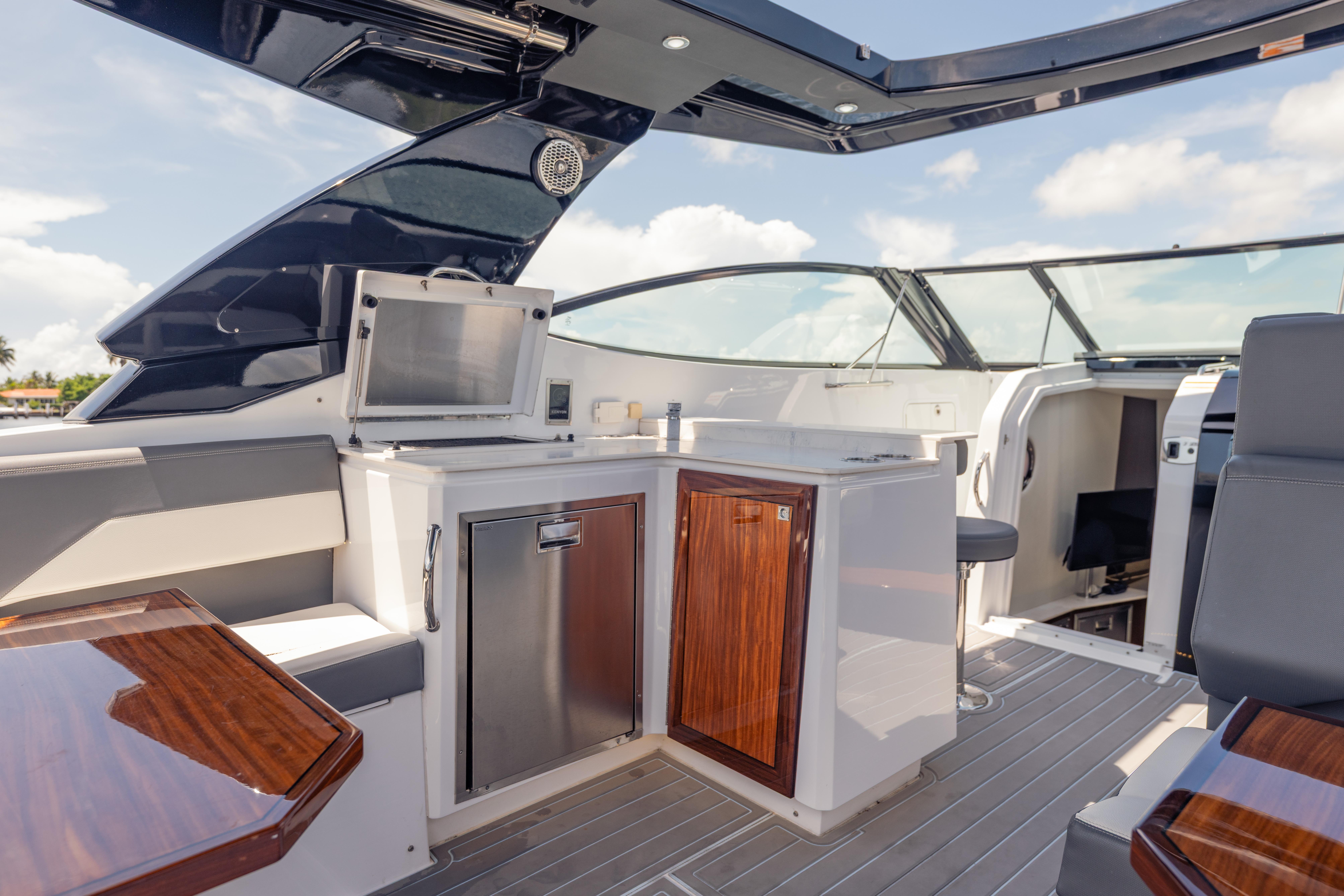 Luxurious interior of 2021 Cruisers Yachts 38 GLS with sleek design and modern amenities.