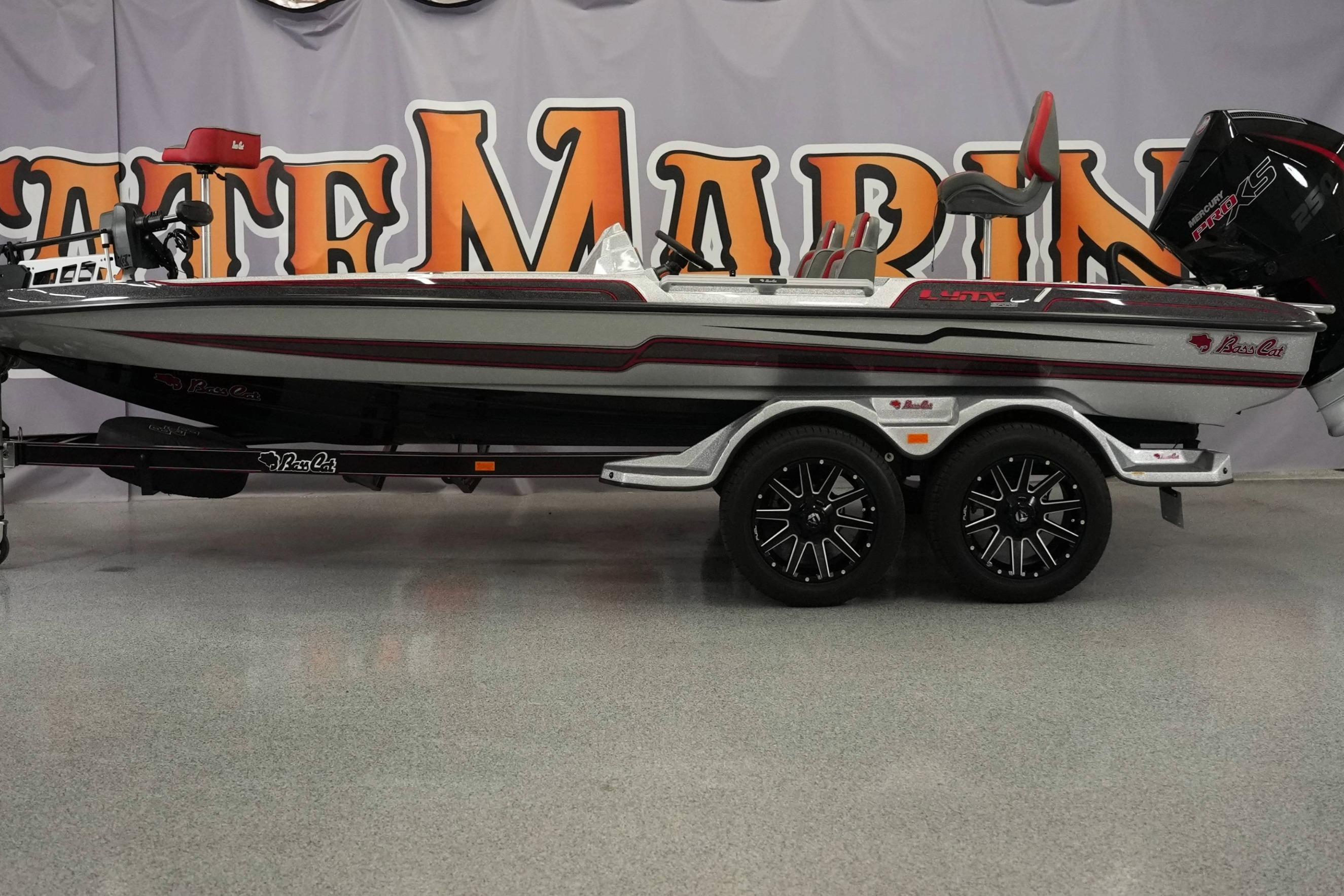 2026 Bass Cat Lynx STS boat on display with sleek design and modern features.