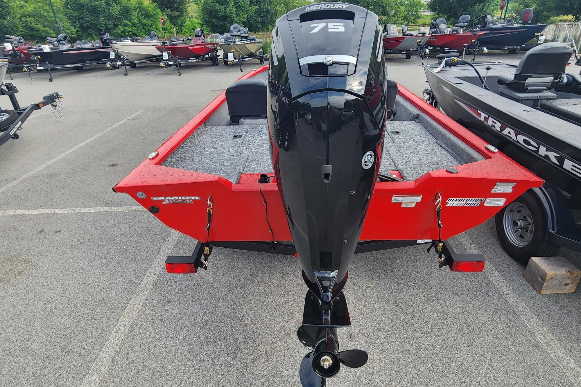 2026 Tracker Pro Team 175 Crappie Edition boat with Mercury 75 engine, parked outdoors.