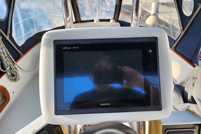 Garmin GPS display in 1984 Bristol 45.5 Center Cockpit sailboat.