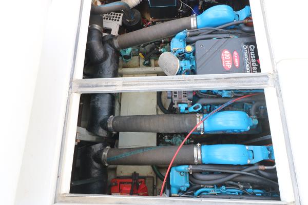 Engine compartment of a 1992 Sea Ray 350 Express Bridge with Crusader 454 engines.