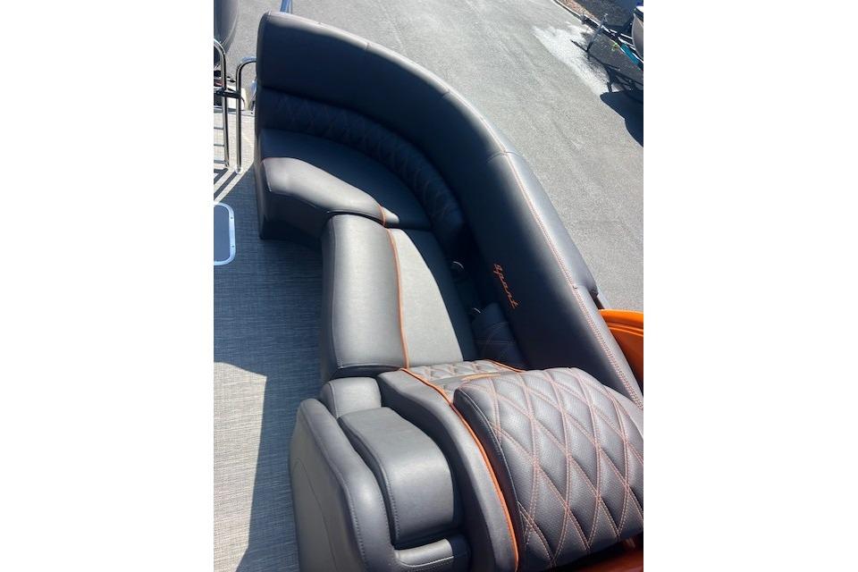 Luxurious seating on 2024 Bennington 23 RXFBA boat with elegant stitching and design.