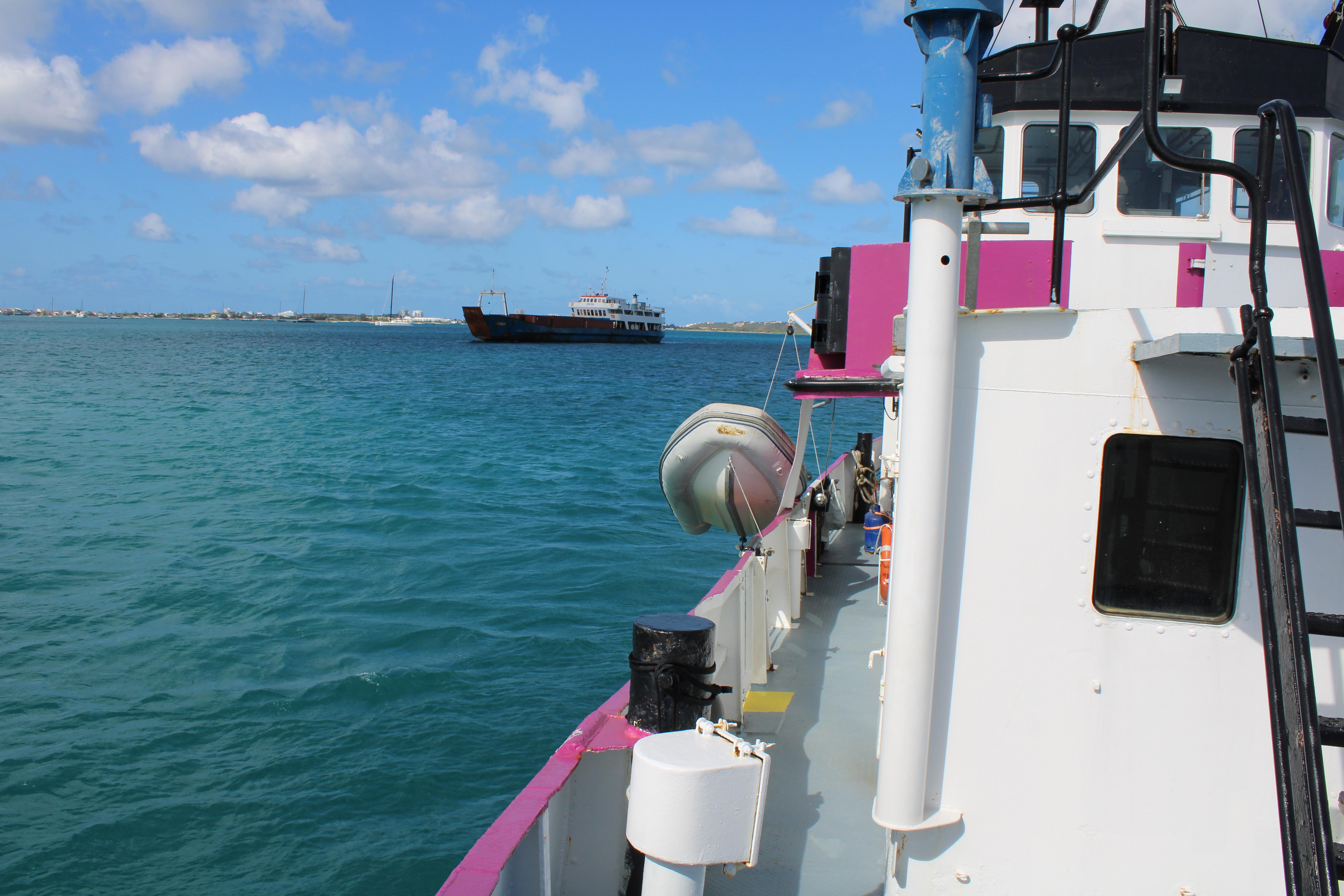 Custom 1970 CD Holmes Clovelly Class Tender Fleet on blue ocean with distant ship.