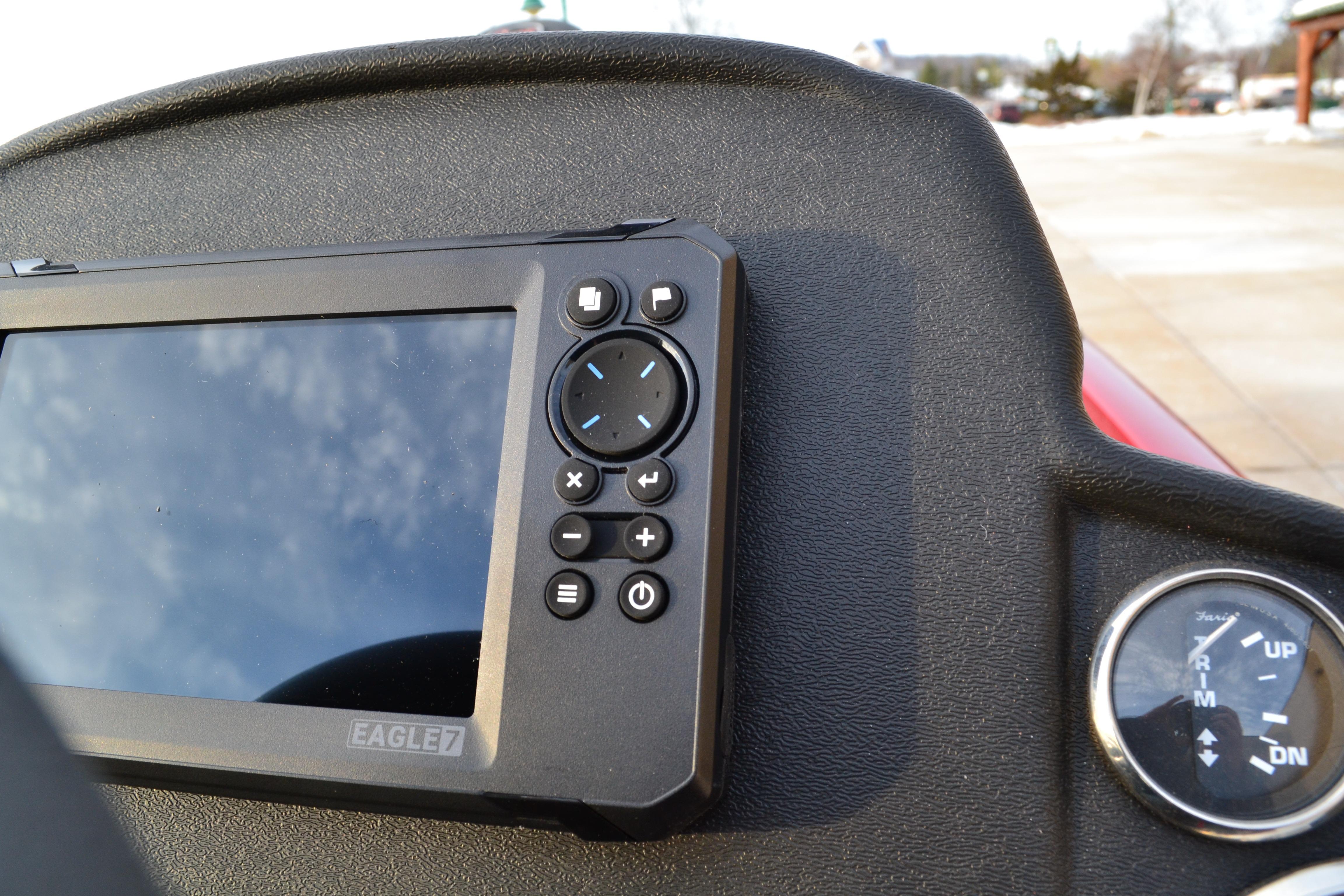 Control panel of 2026 Ranger RT188 boat featuring Eagle7 display and gauge.
