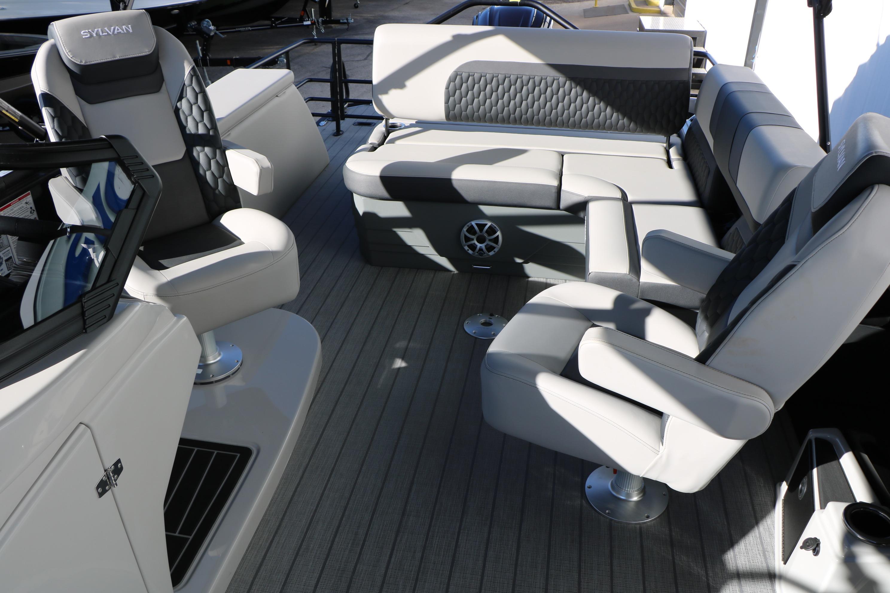 2026 Sylvan L3 CLZ DH boat interior with luxurious seating and modern design.