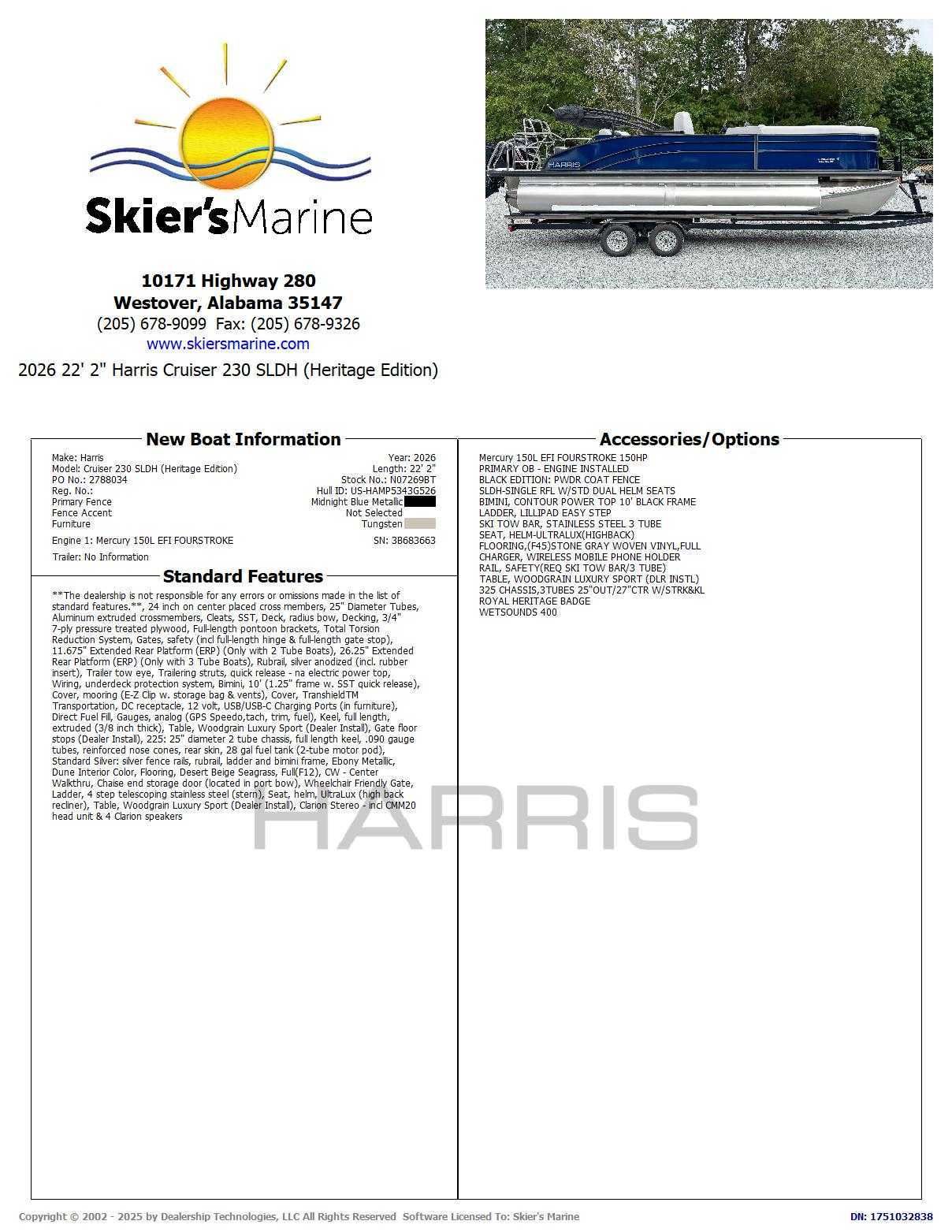 2026 Harris Cruiser 230 SLDH boat at Skier's Marine.