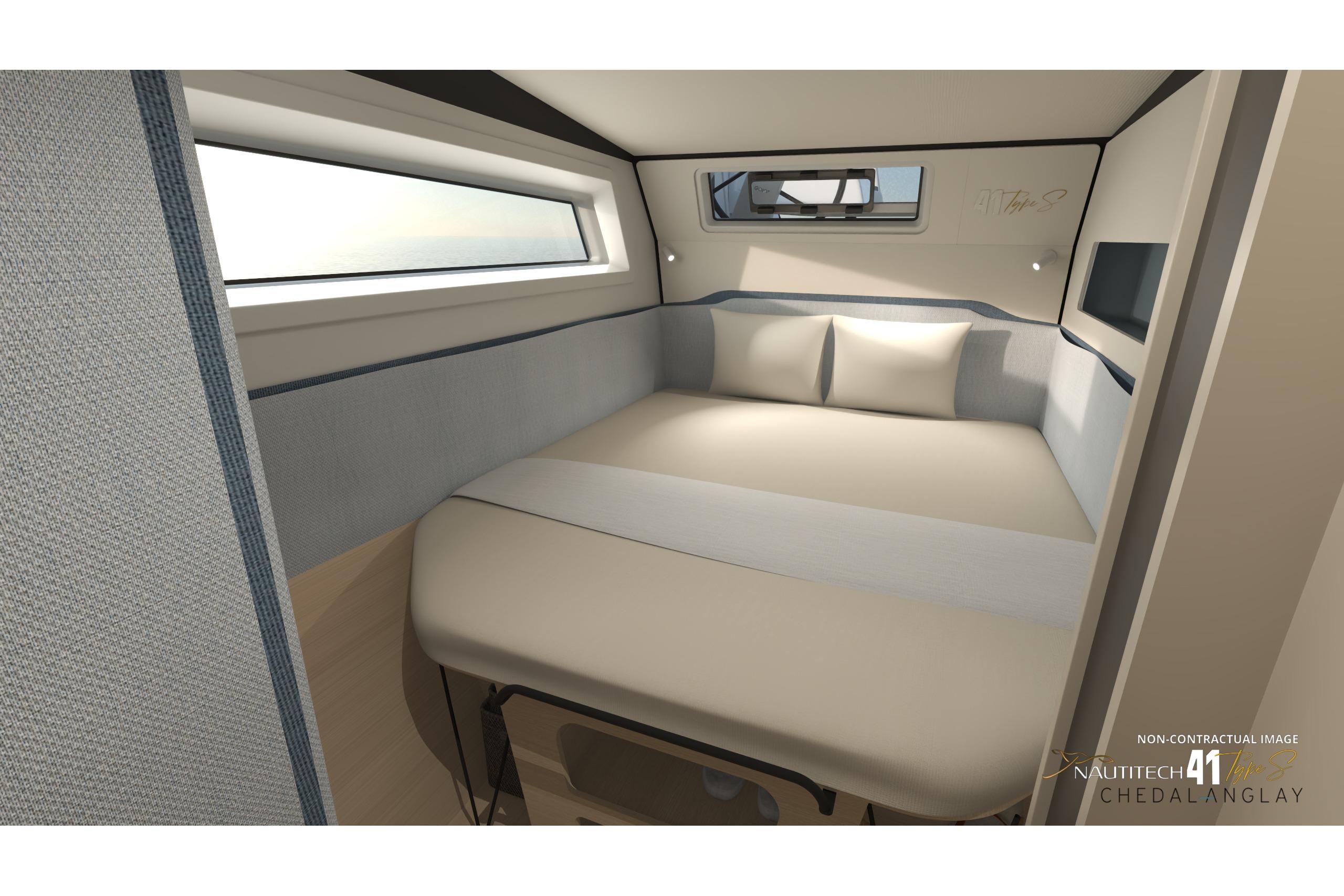 Interior of Nautitech 41 Type S 2026 with cozy bed.