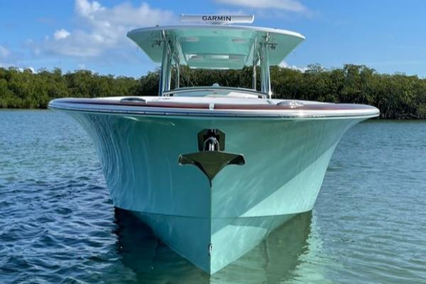 2025 Mag Bay 43 Center Console boat on calm water.