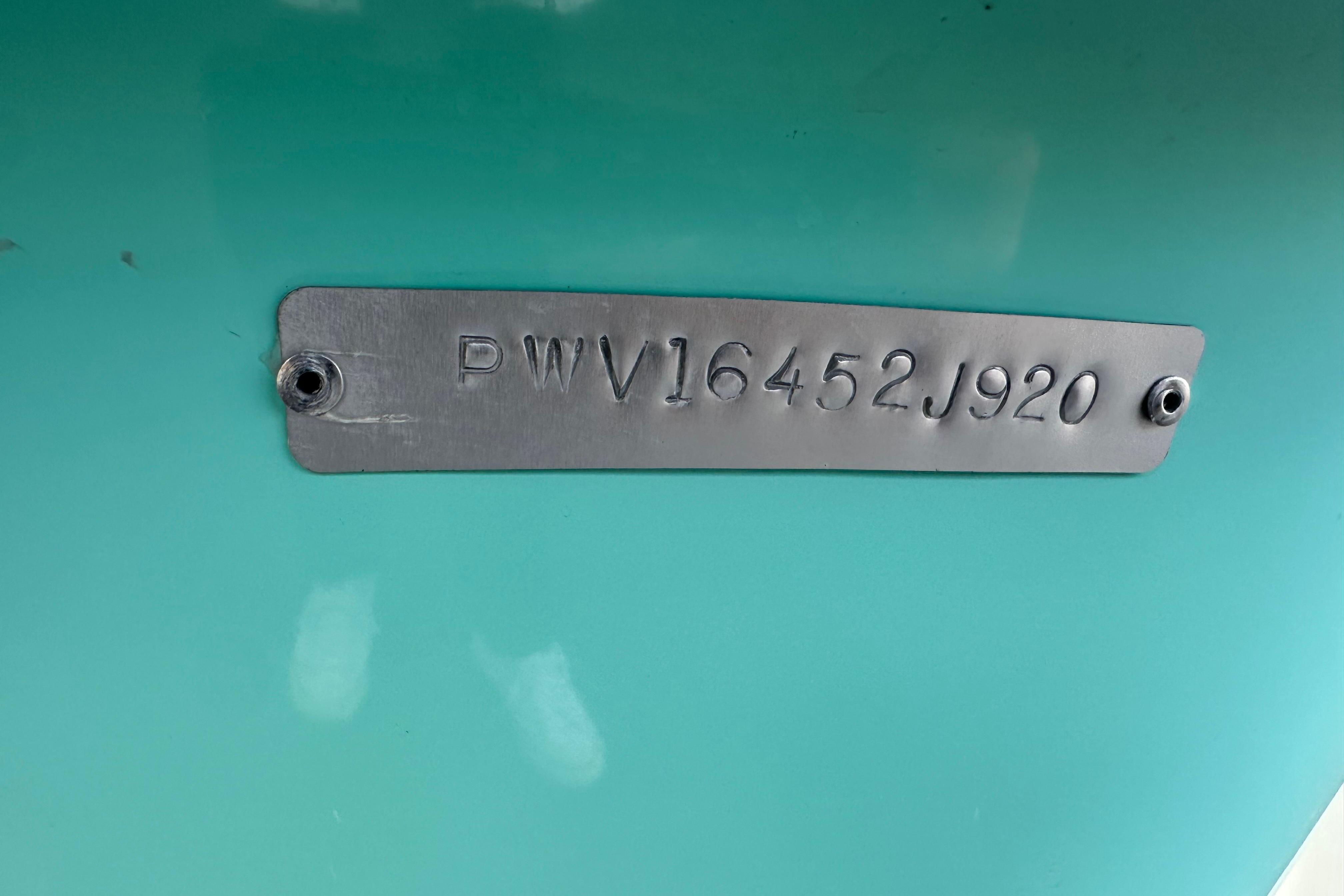 Hull identification number on a 2020 Blue Wave 2000 Classic boat.