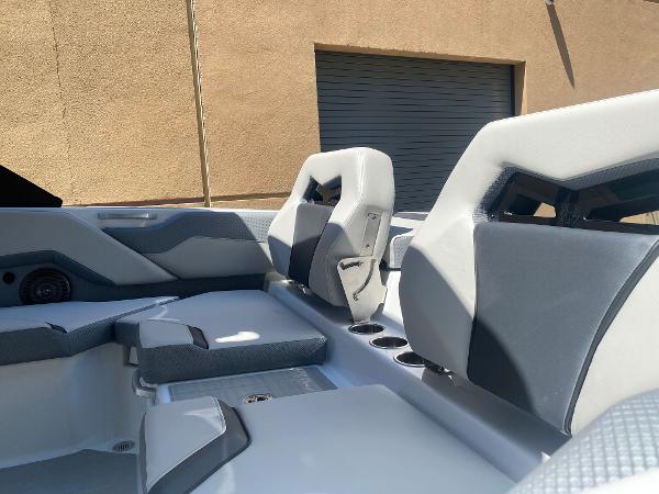 2025 Scarab 235 SE boat interior with modern seating and sleek design.