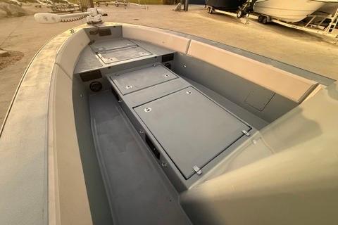 2019 Metal Shark 28 CC boat interior with storage compartments.