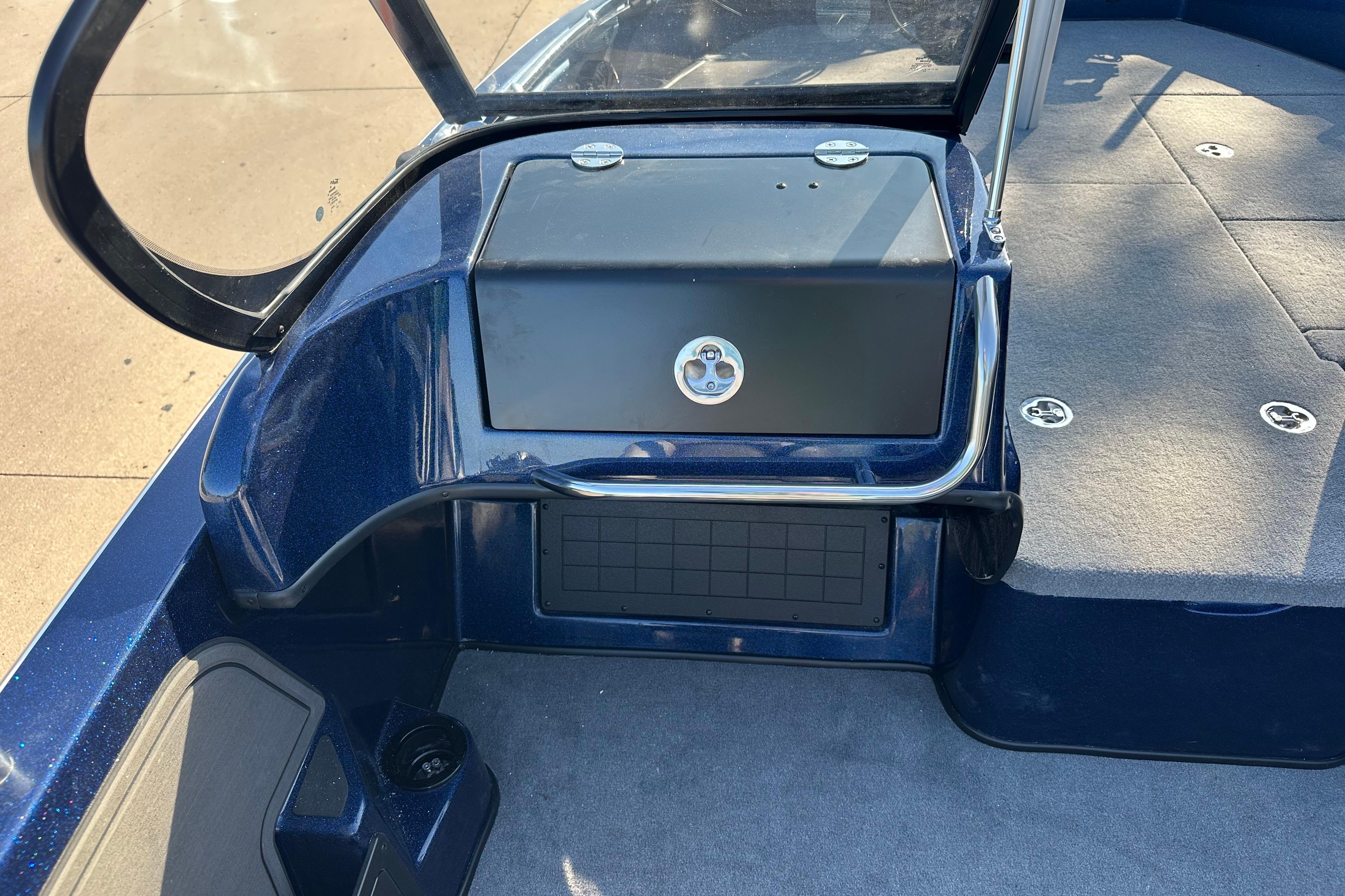 2026 Nitro ZV19 Sport Pro boat interior with storage compartment and sleek design.