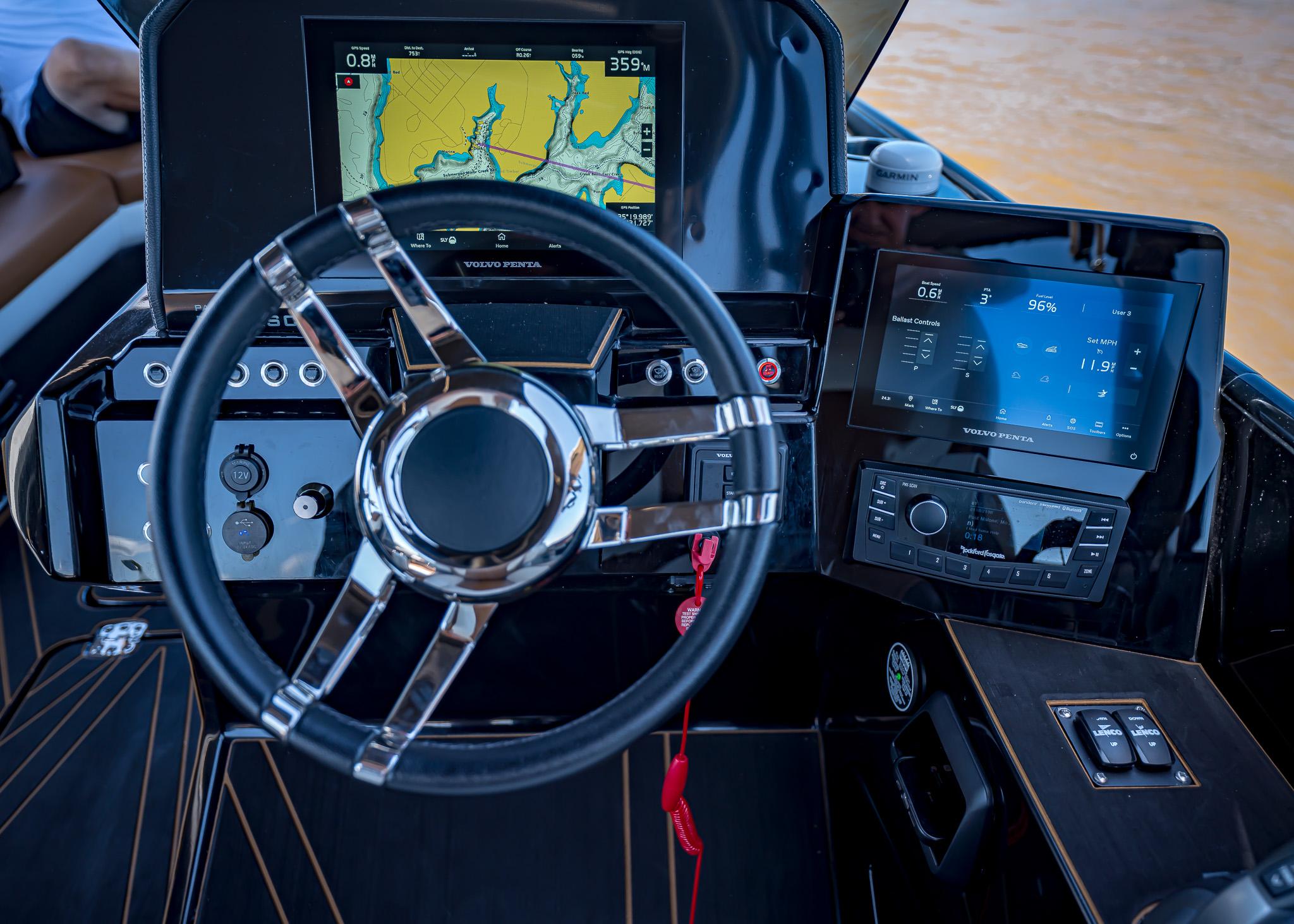 Futuristic Paradigm 236 boat dashboard with advanced navigation and control systems, 2025 model.