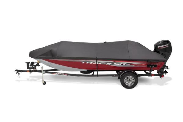 A 2021 Tracker Pro Team 175 TXW boat with a cover on a trailer.