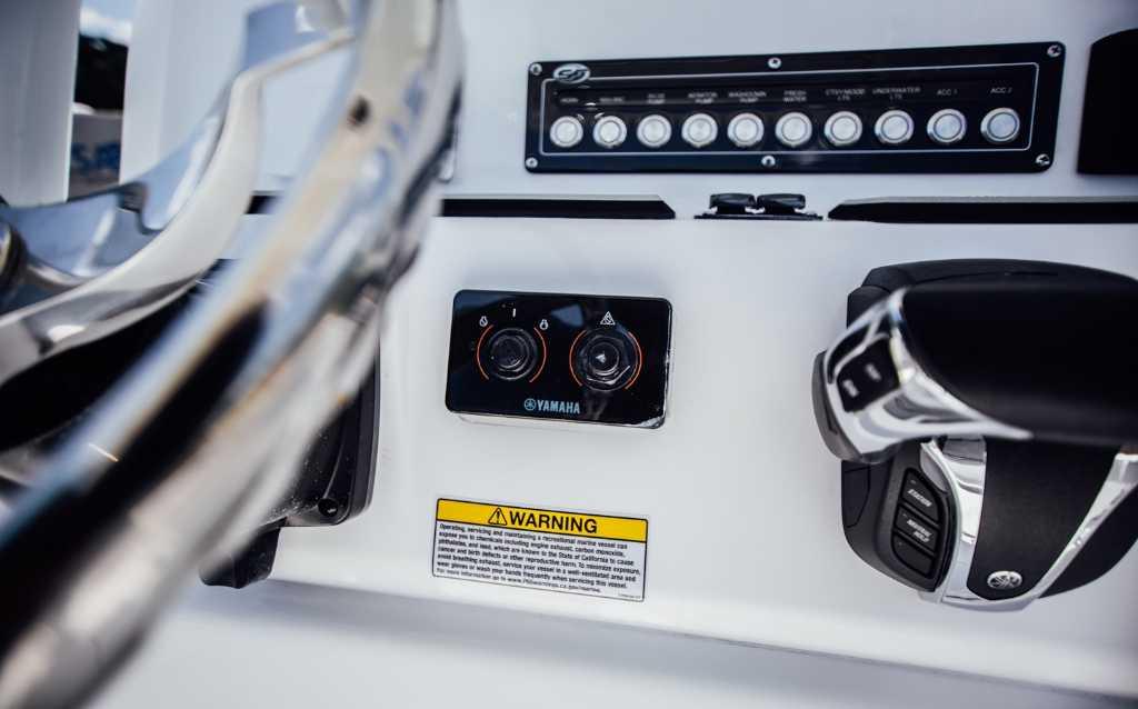 Control panel of 2021 Sea Fox 248 Commander boat with Yamaha components.