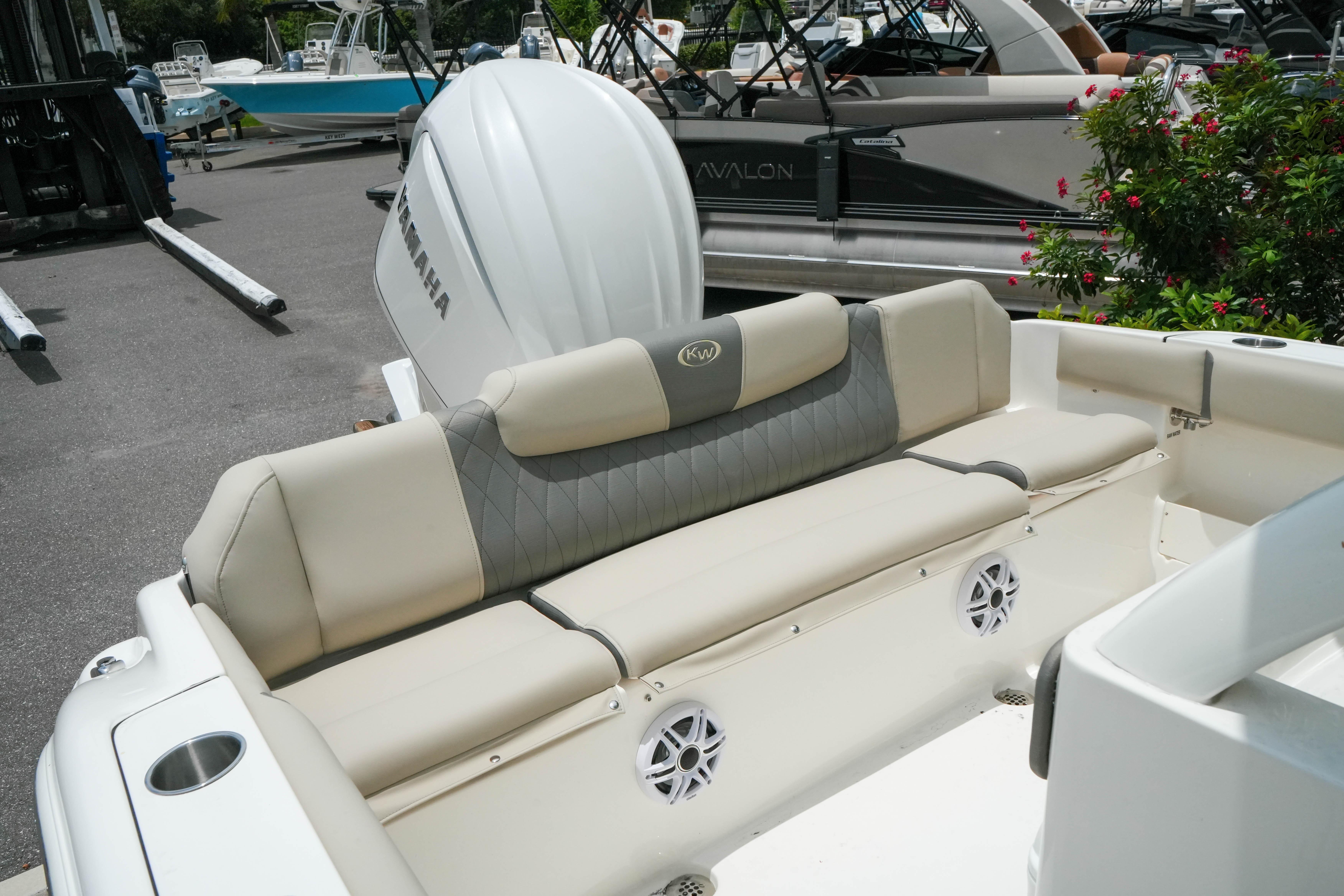 2026 Key West 239 FS boat with Yamaha engine, featuring comfortable seating.