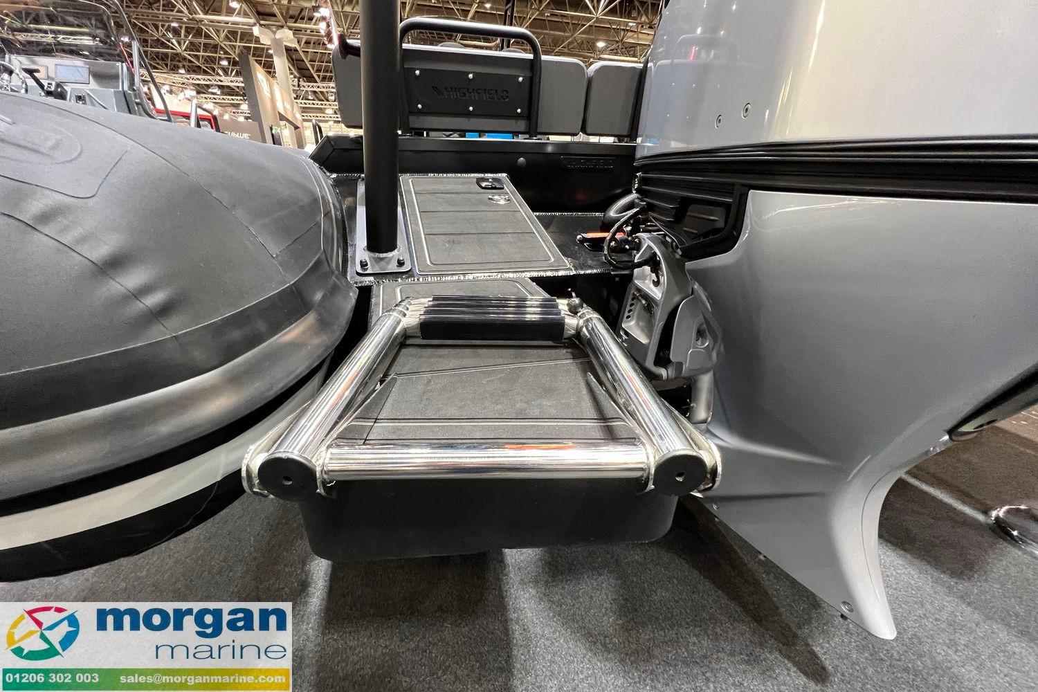 2026 Highfield Sport 760 boat with rear ladder, showcased by Morgan Marine.