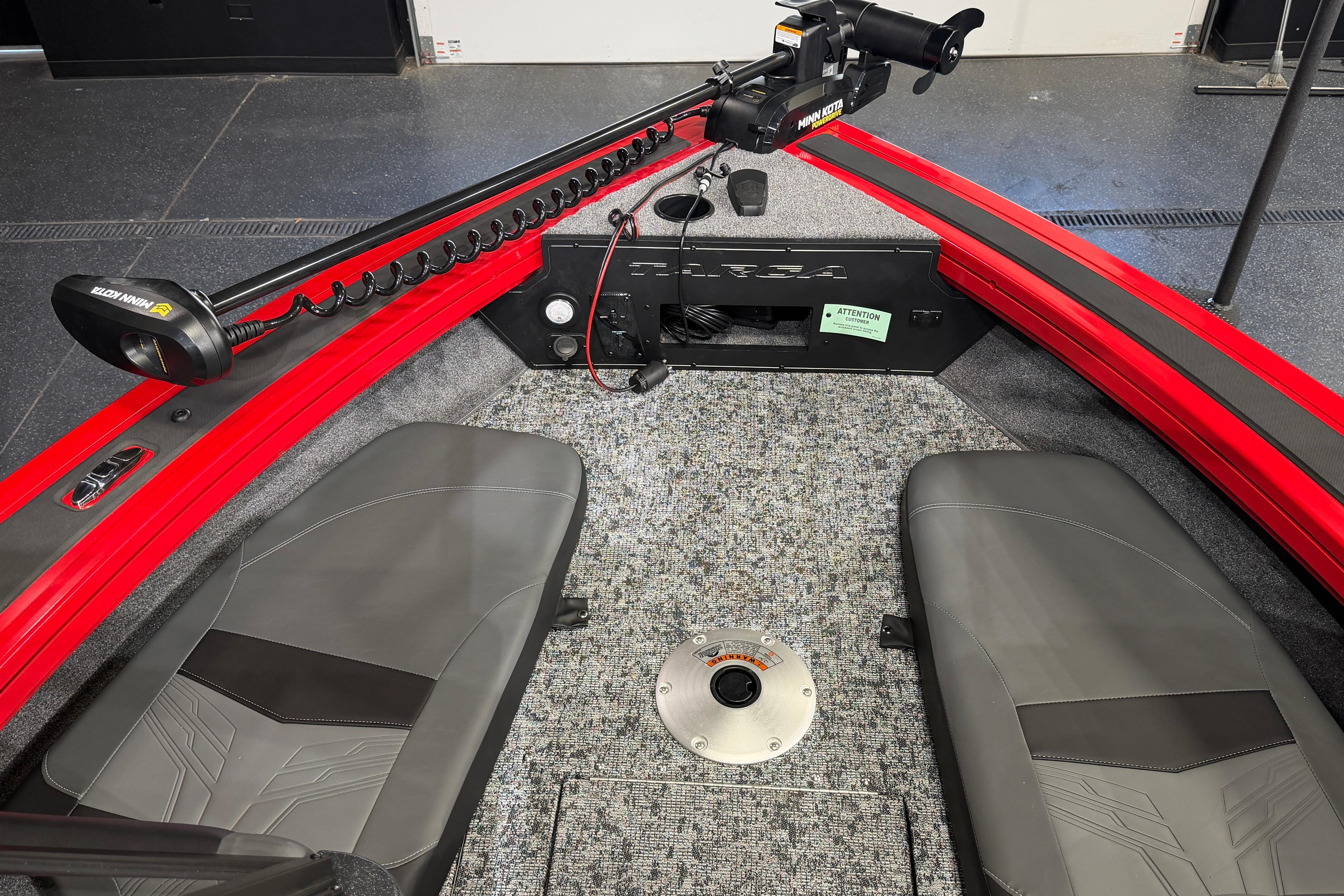 2026 Tracker Targa V-18 Combo boat interior with Minn Kota trolling motor and seating.