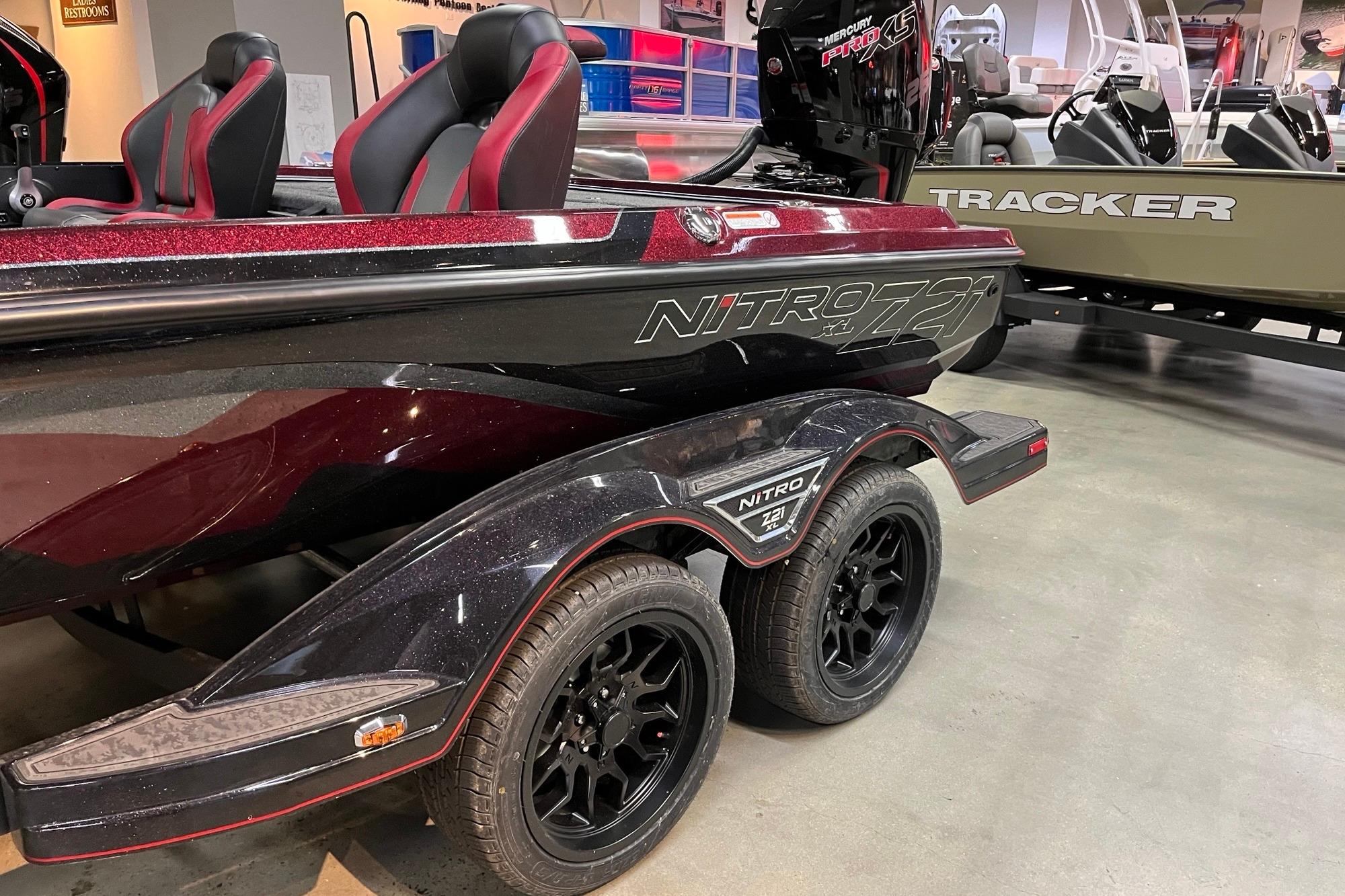 2026 Nitro Z21 XL Pro boat with sleek design and dual axle trailer.