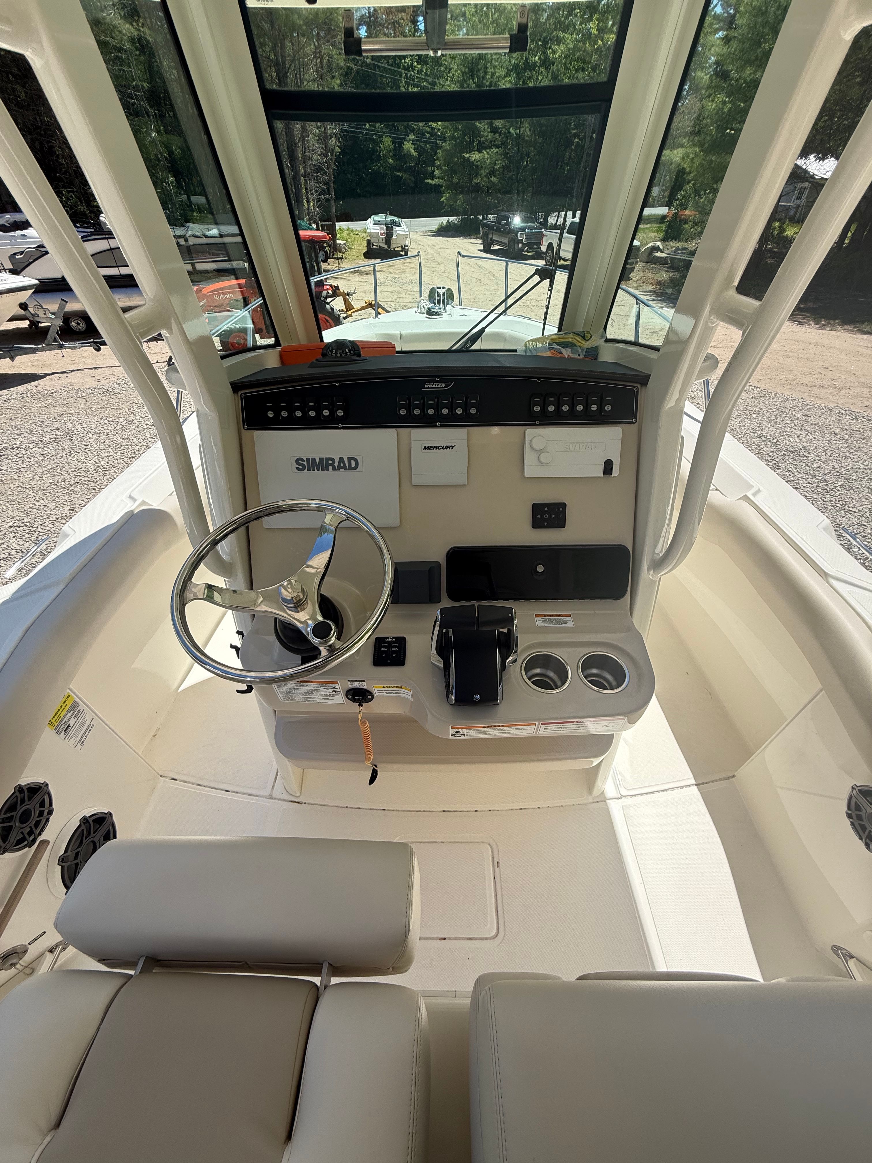 Interior view of 2024 Boston Whaler 250 Outrage cockpit.