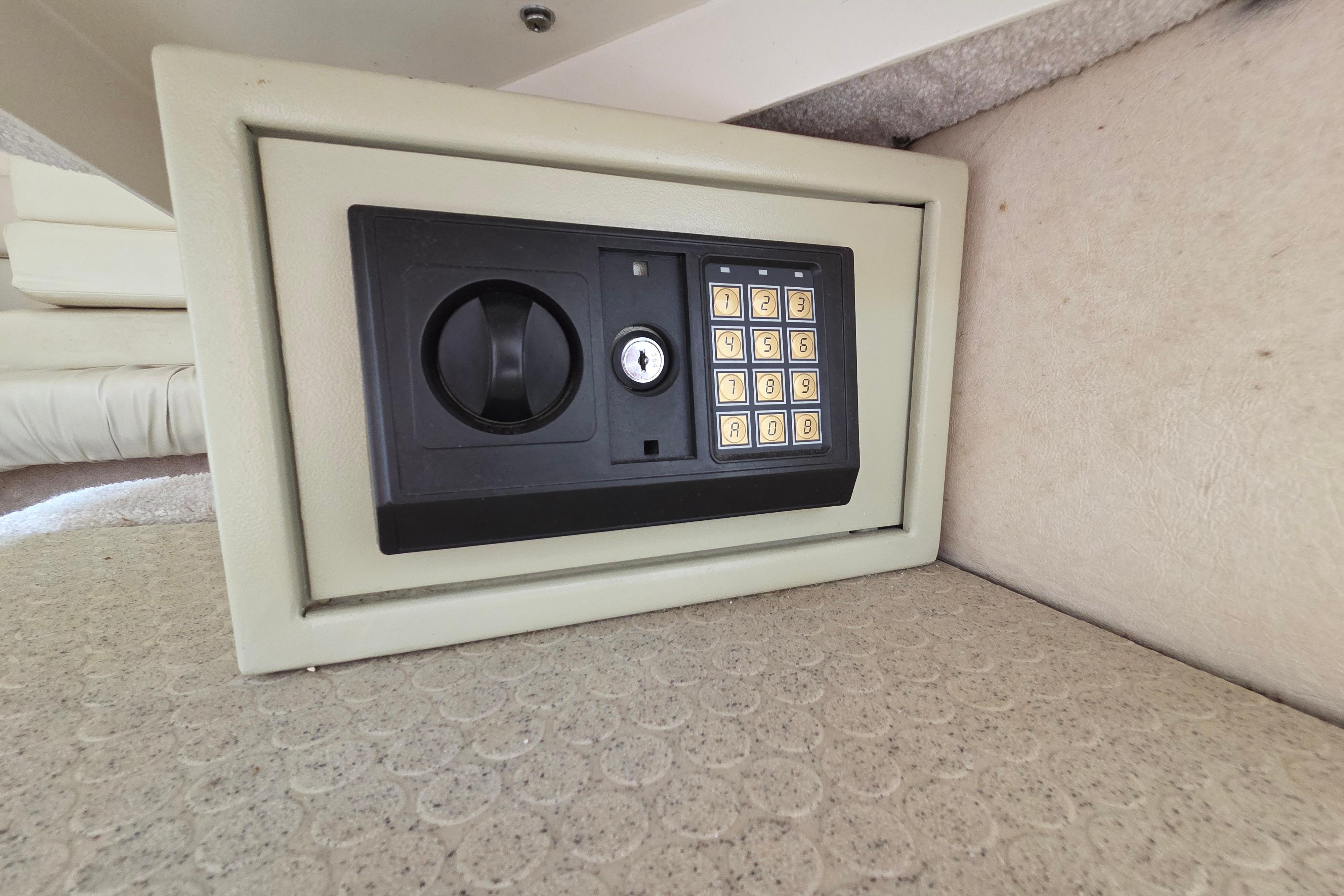 Safe with keypad inside 2000 Sea Ray 340 Sundancer boat cabin.