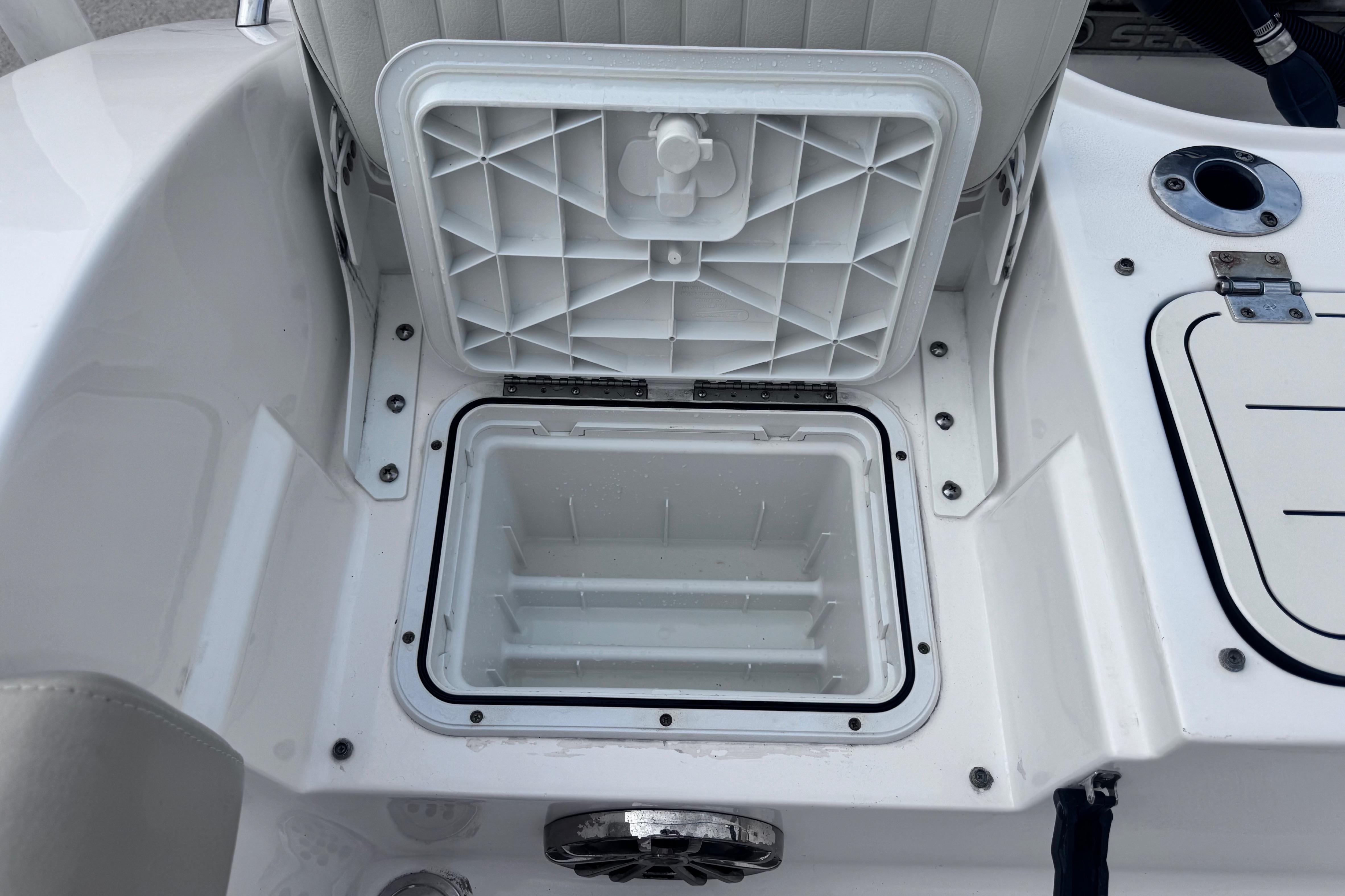 Open storage compartment on a 2018 Sea Fox 206 Commander boat.