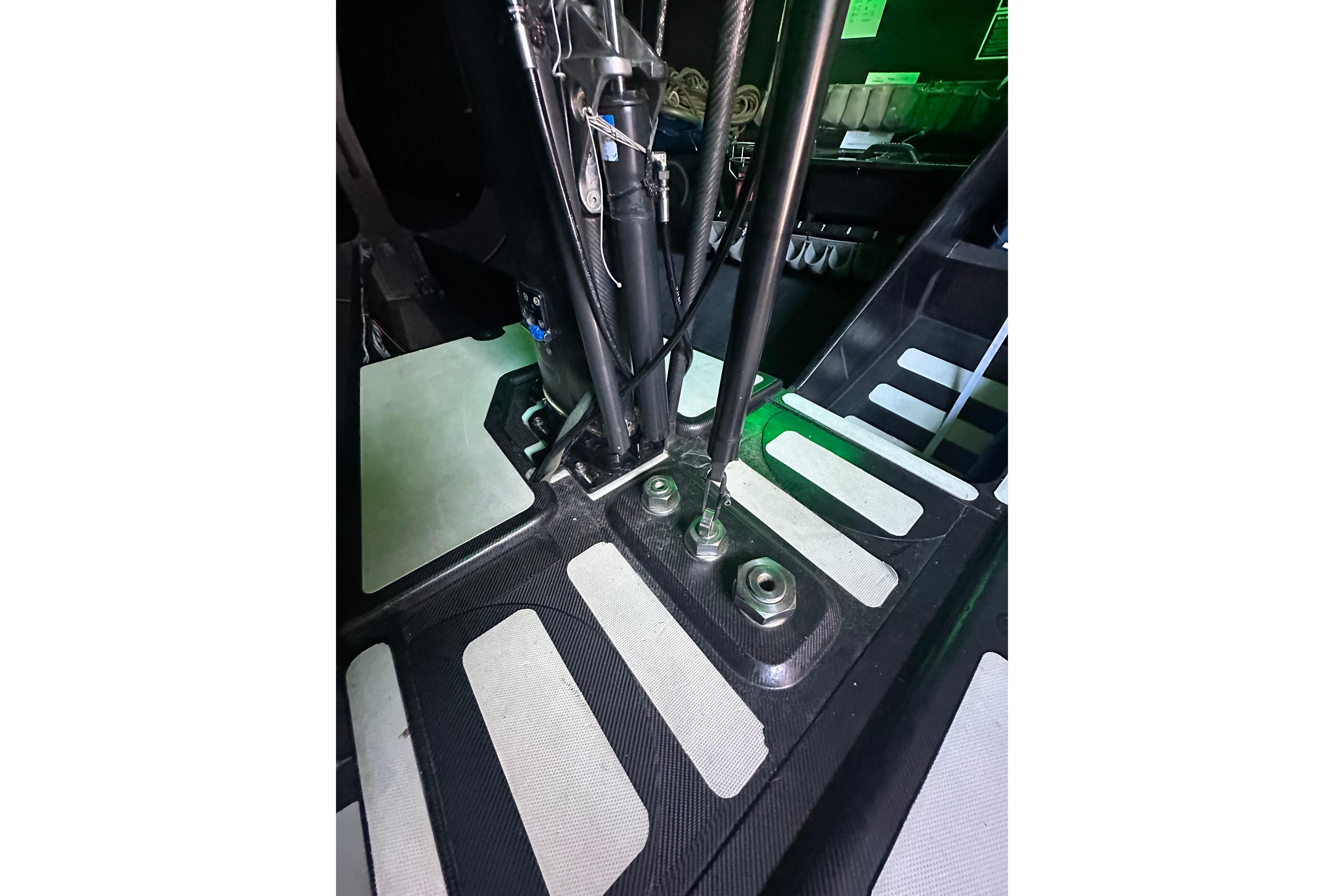 Interior view of a 2018 Botin 56 yacht, showcasing detailed rigging components.
